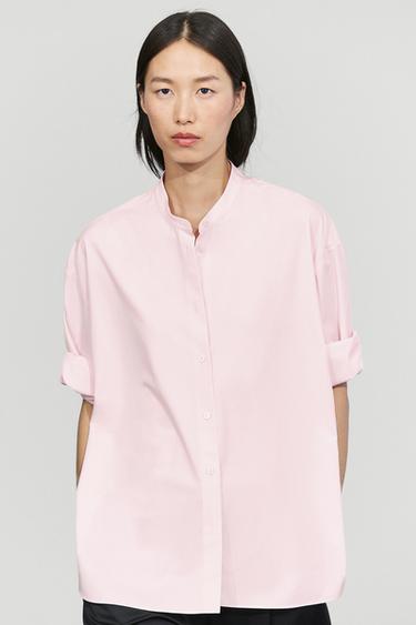 Cotton-blend stand collar shirt — CLAY 3