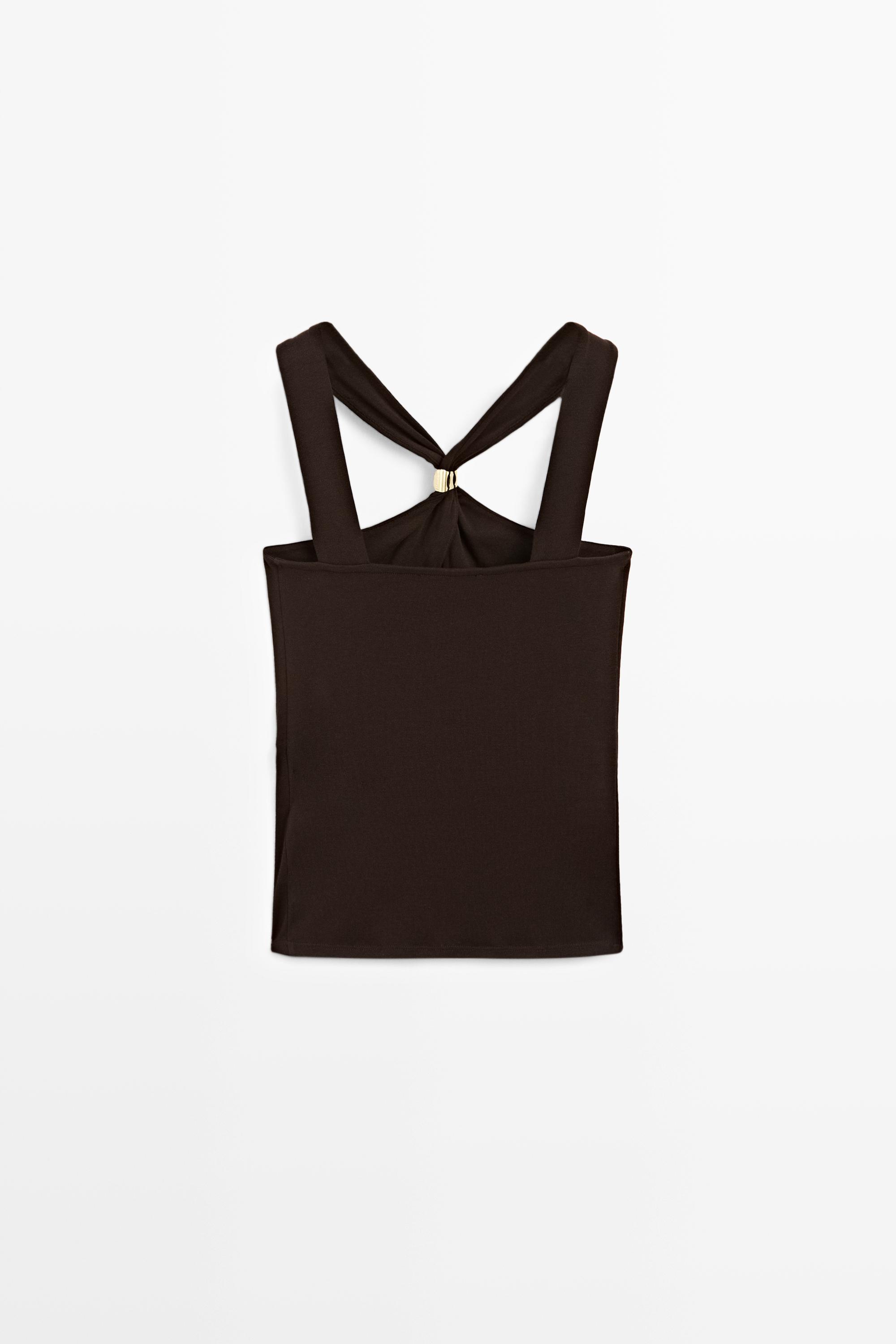 Halter top with jewel straps — BROWN