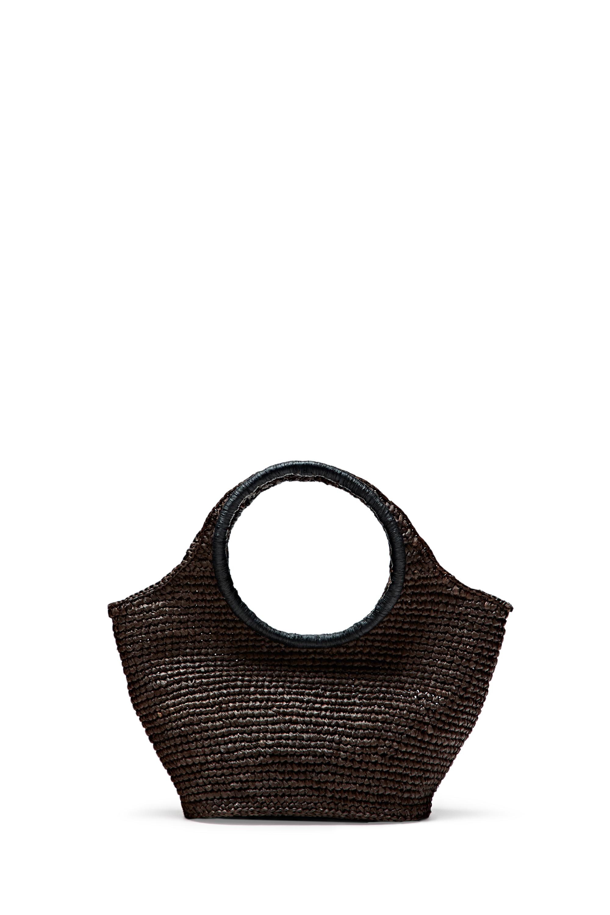 100% Raffia Mini Crescent Bag — BROWN