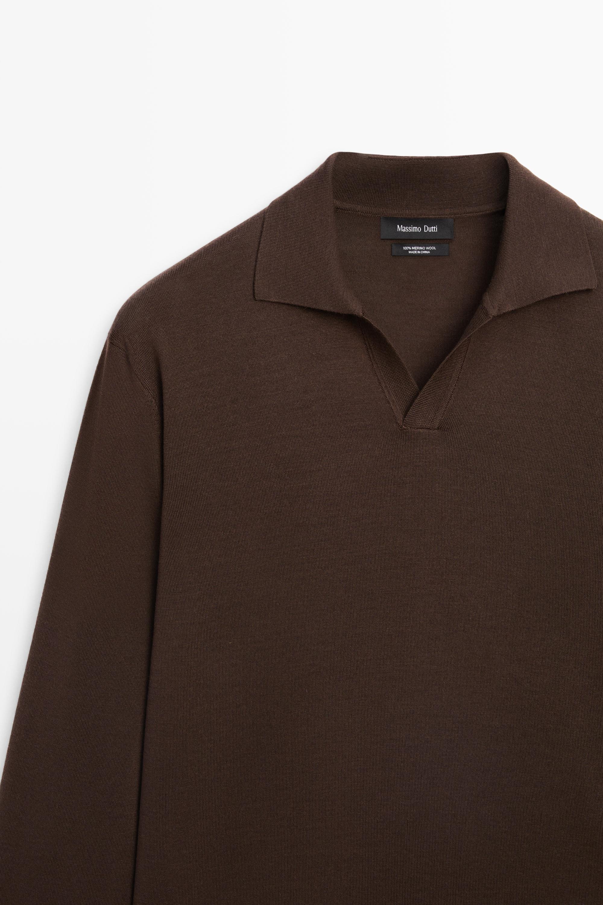100% merino wool knit polo sweater — MOLE BROWN