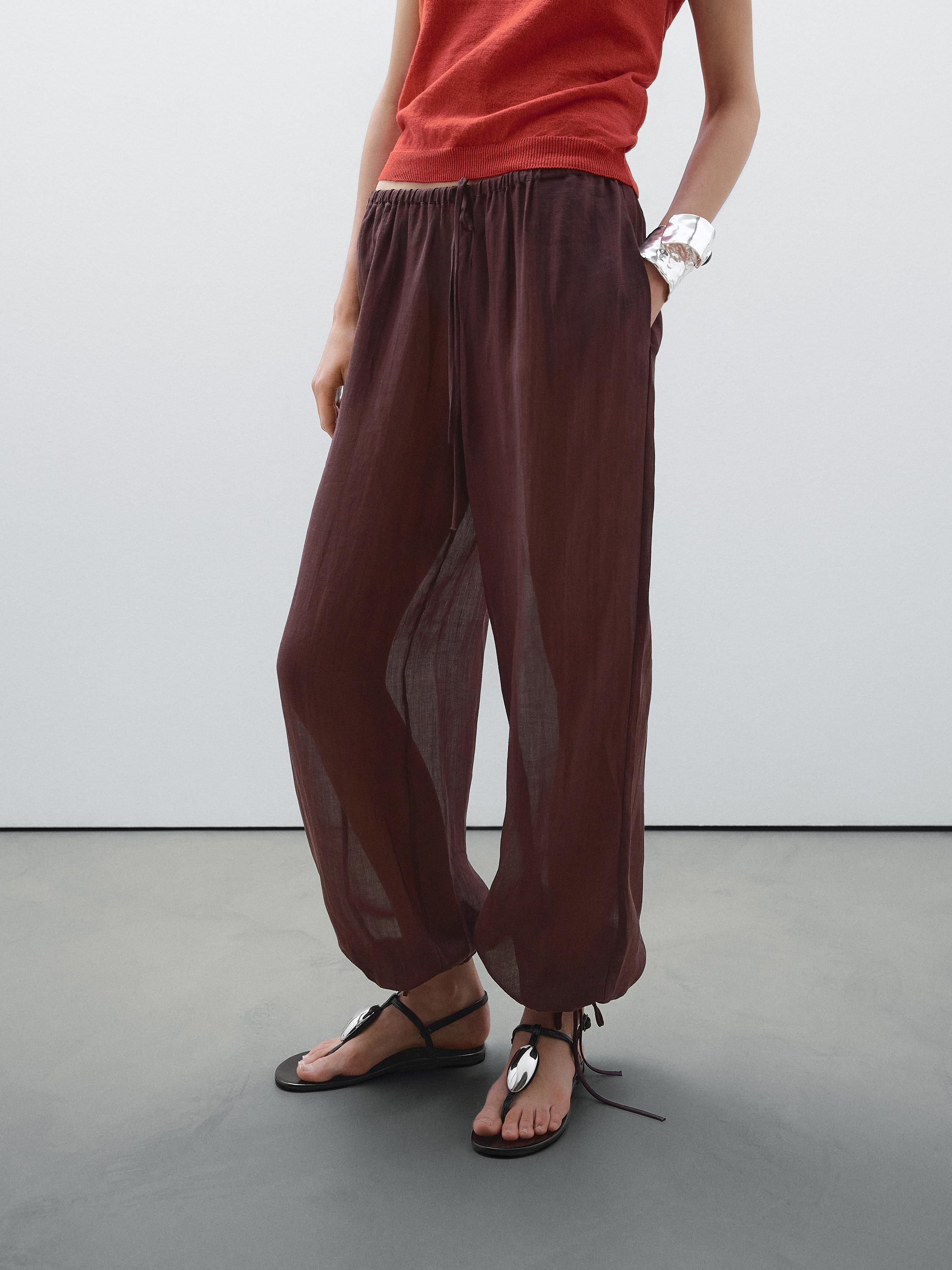 بنطلون فضفاض من الرامي المخلوط برباط