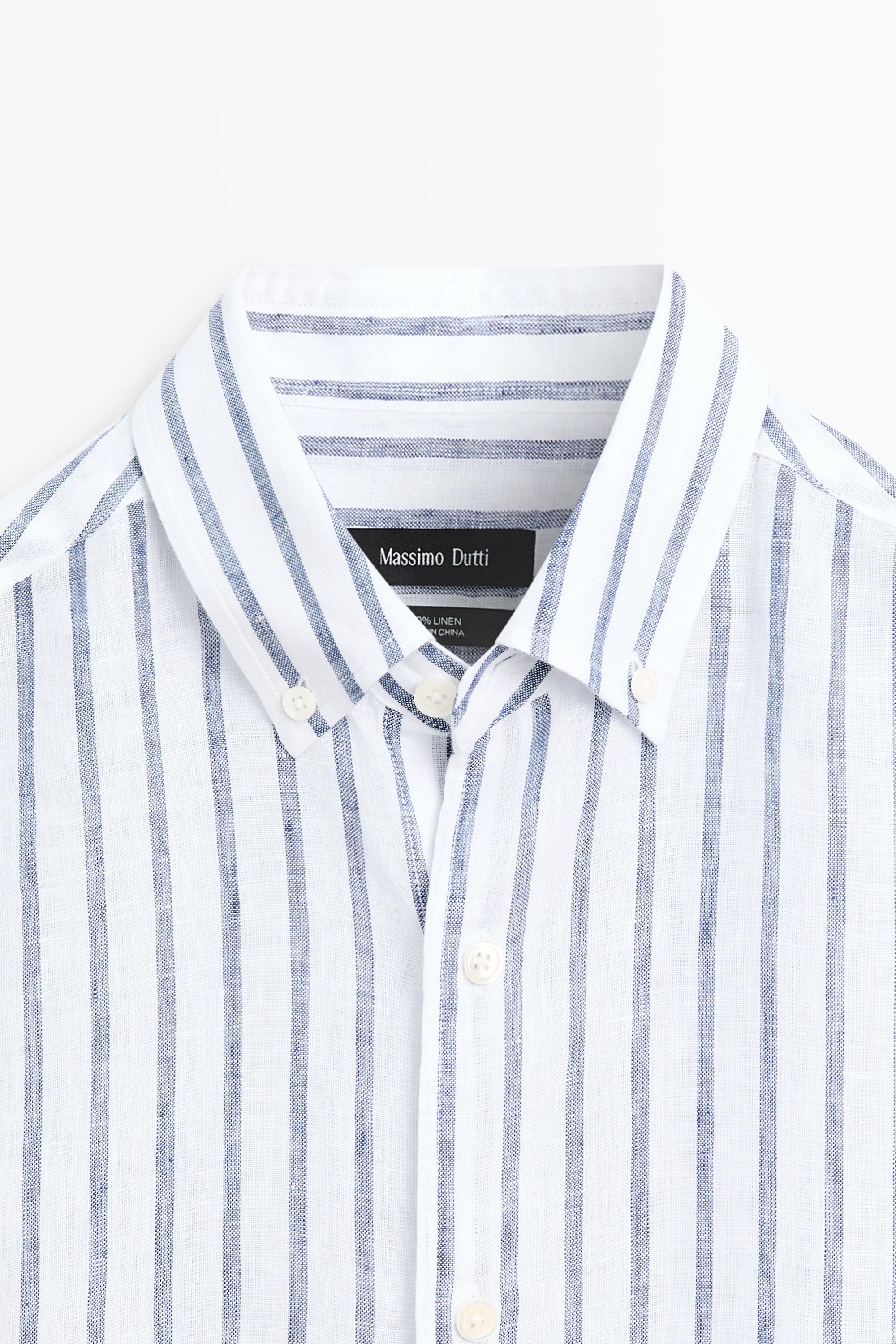 100% linen striped shirt — DARK BLUE