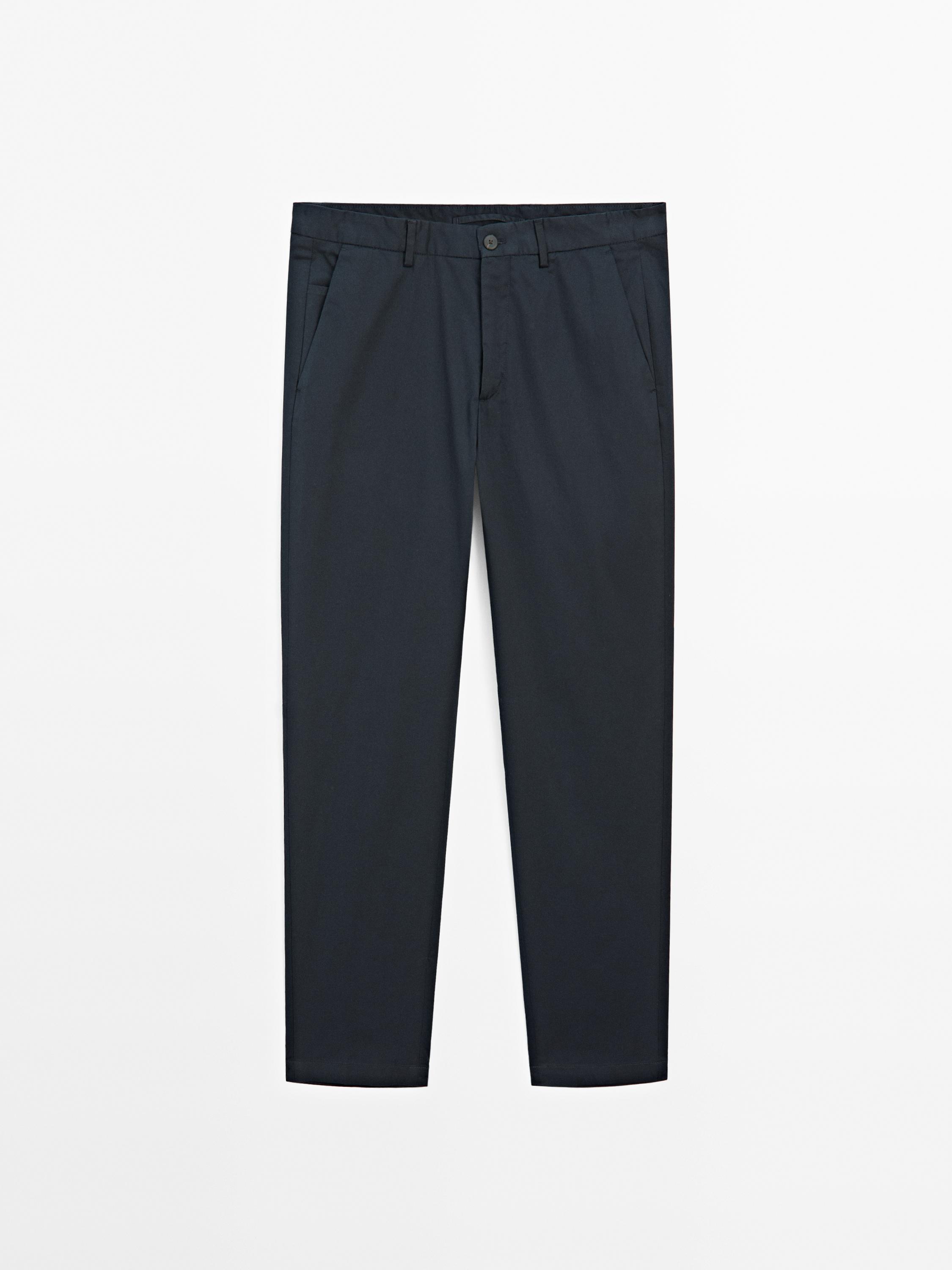 Cotton blend slim fit trousers
