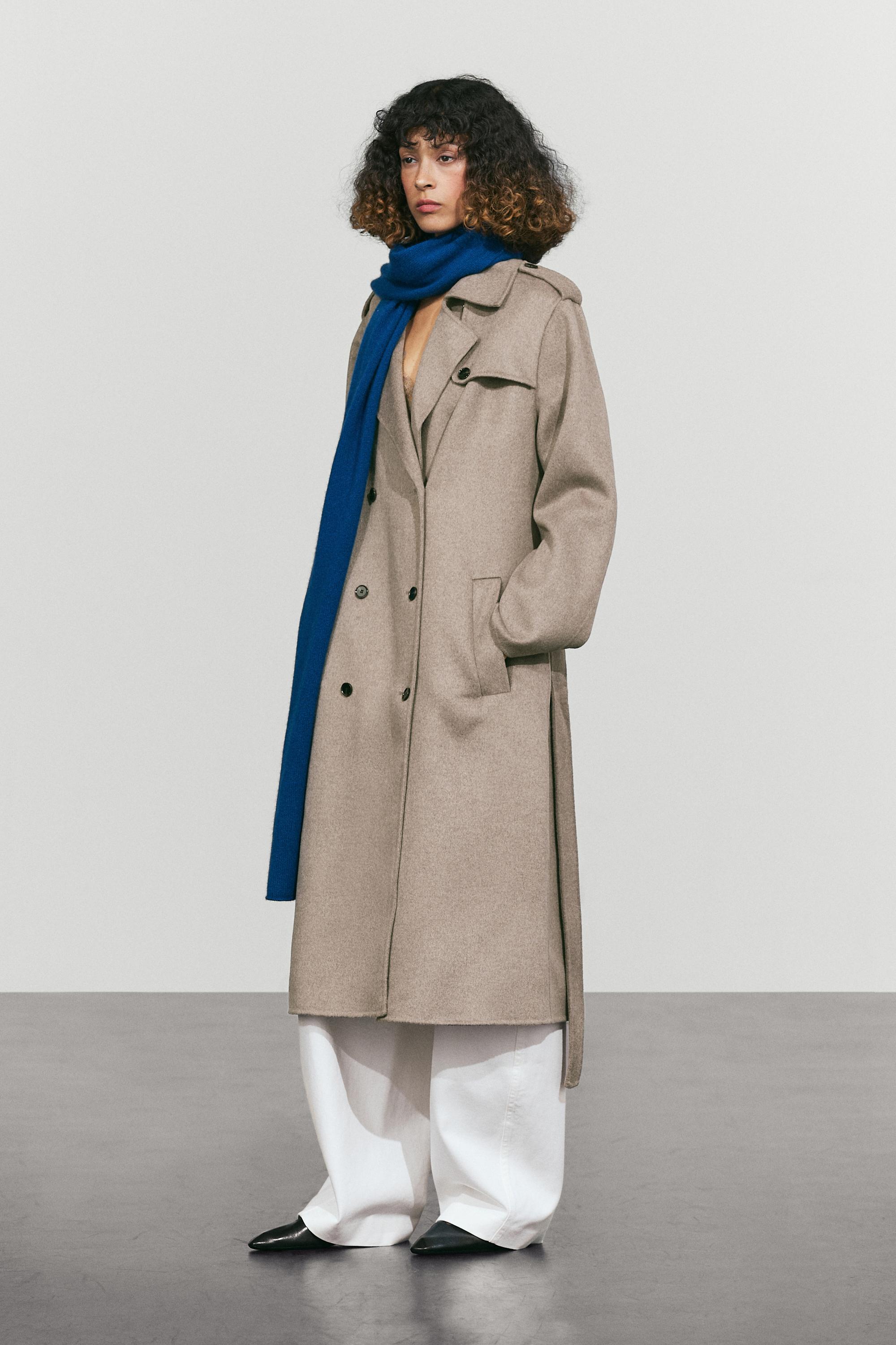 Long wool blend trench coat — GREY
