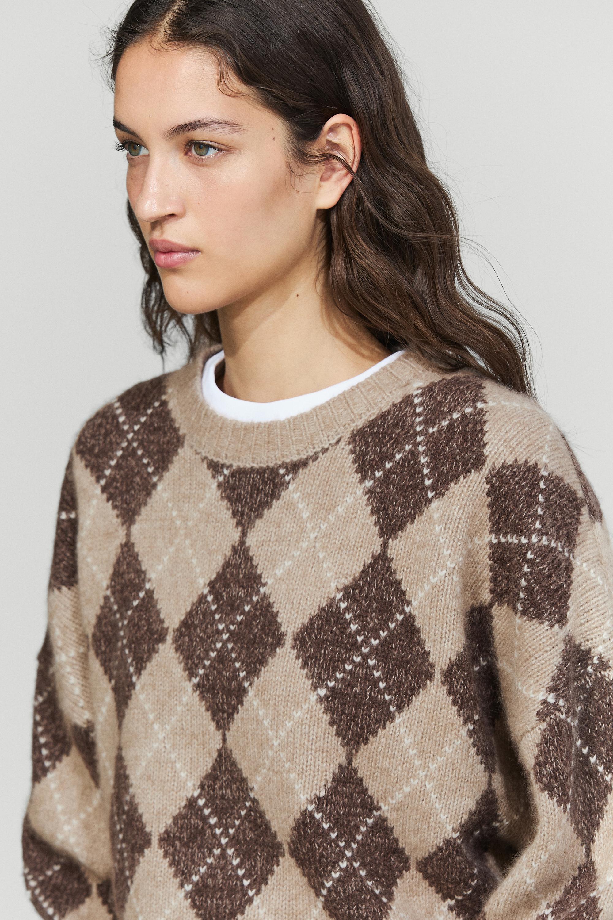 Argyle knit sweater with cashmere — BEIGE