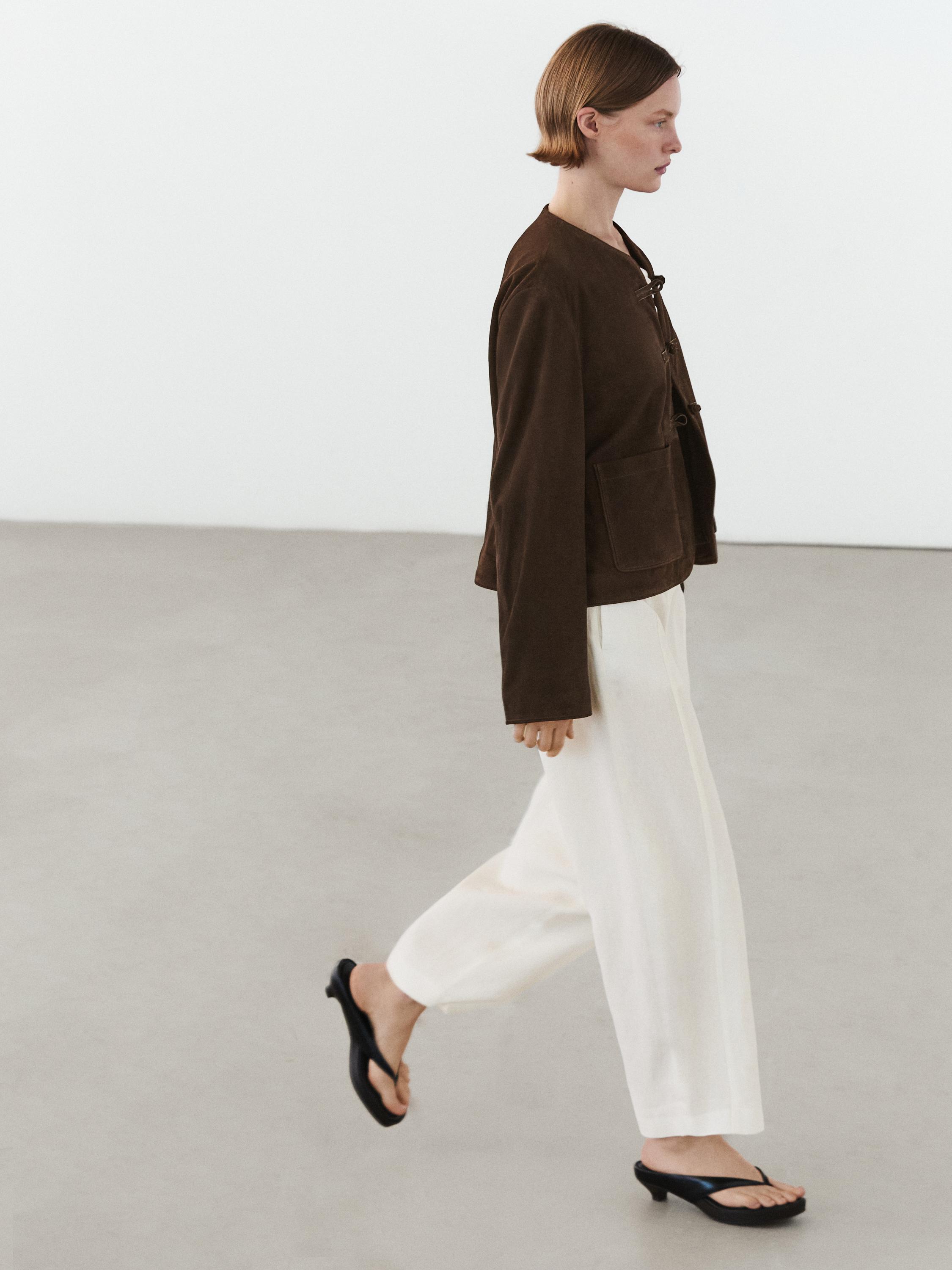 Short suede leather jacket — BROWN