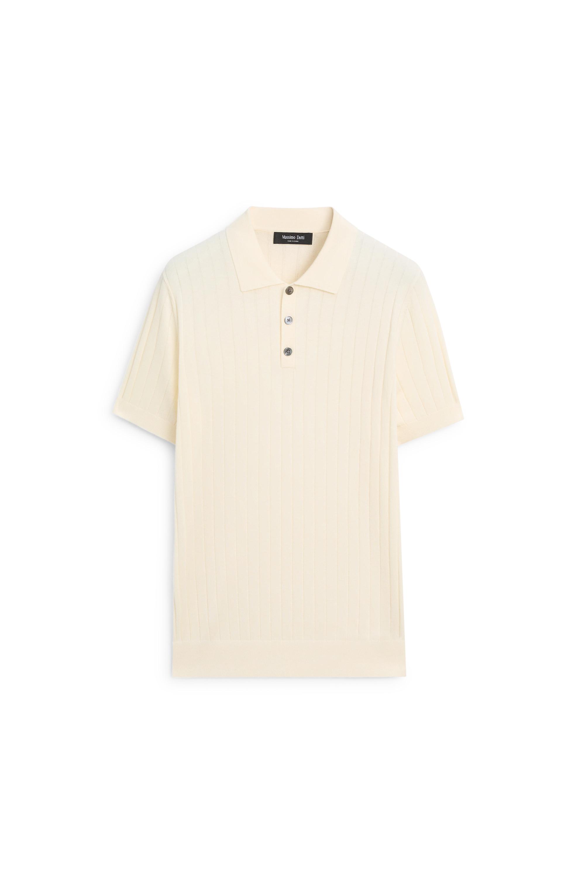 Ribbed knit cotton blend polo shirt — CREAM