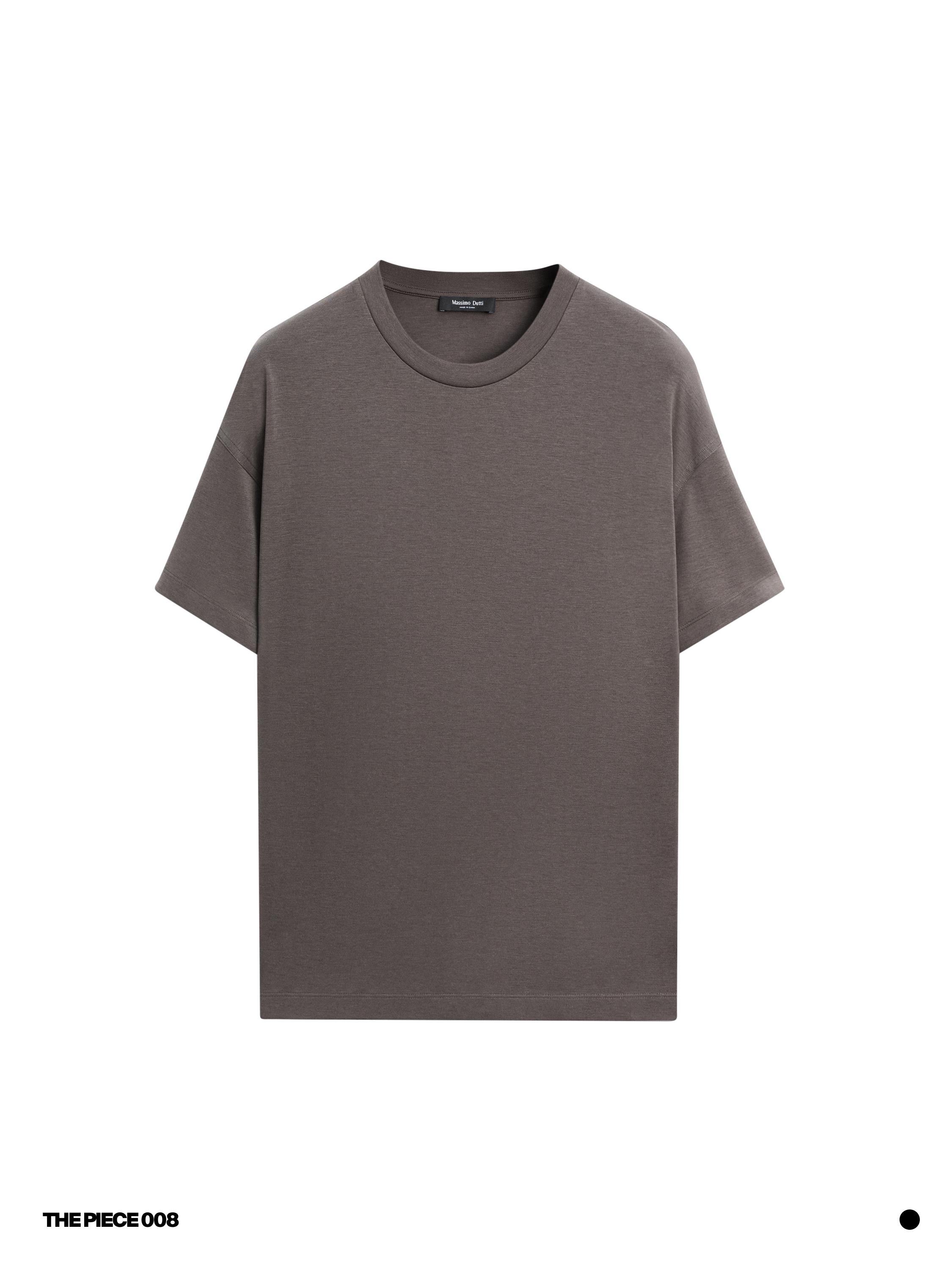Boxy fit short sleeve cotton blend T-shirt — KHAKI