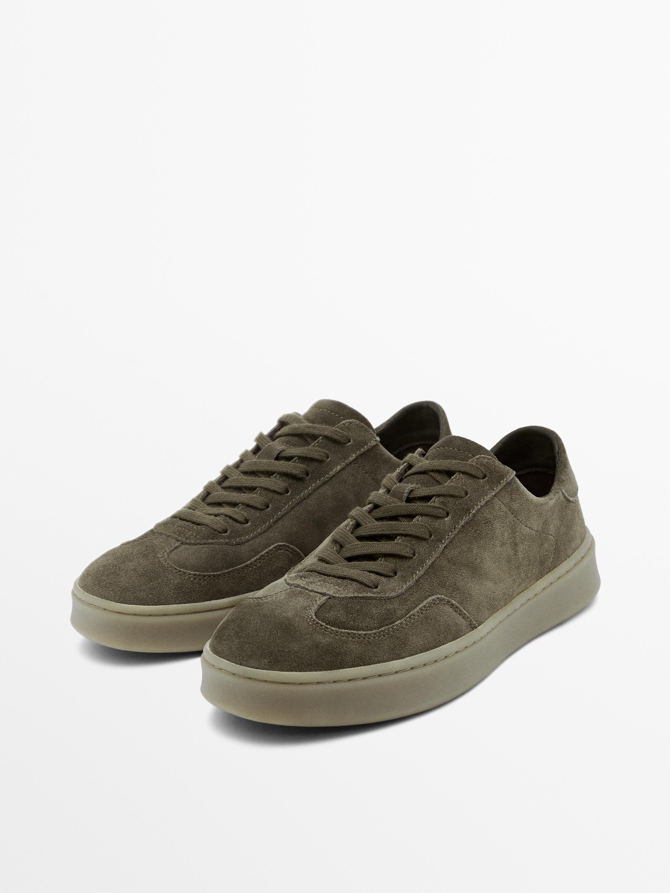 Split suede leather trainers — KHAKI