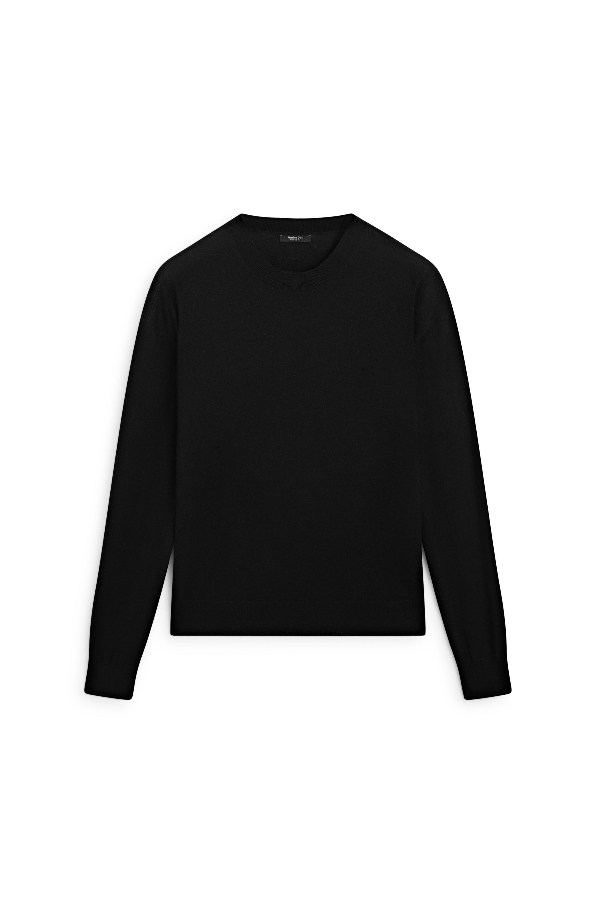 Fine knit round neck sweater — BLACK