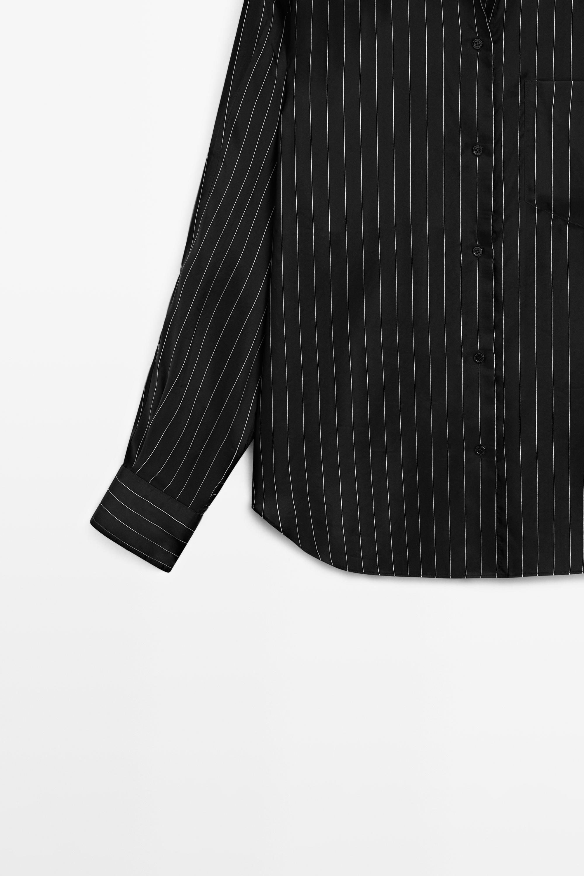 Striped shirt in flowing fabric - STUDIO — BLACK