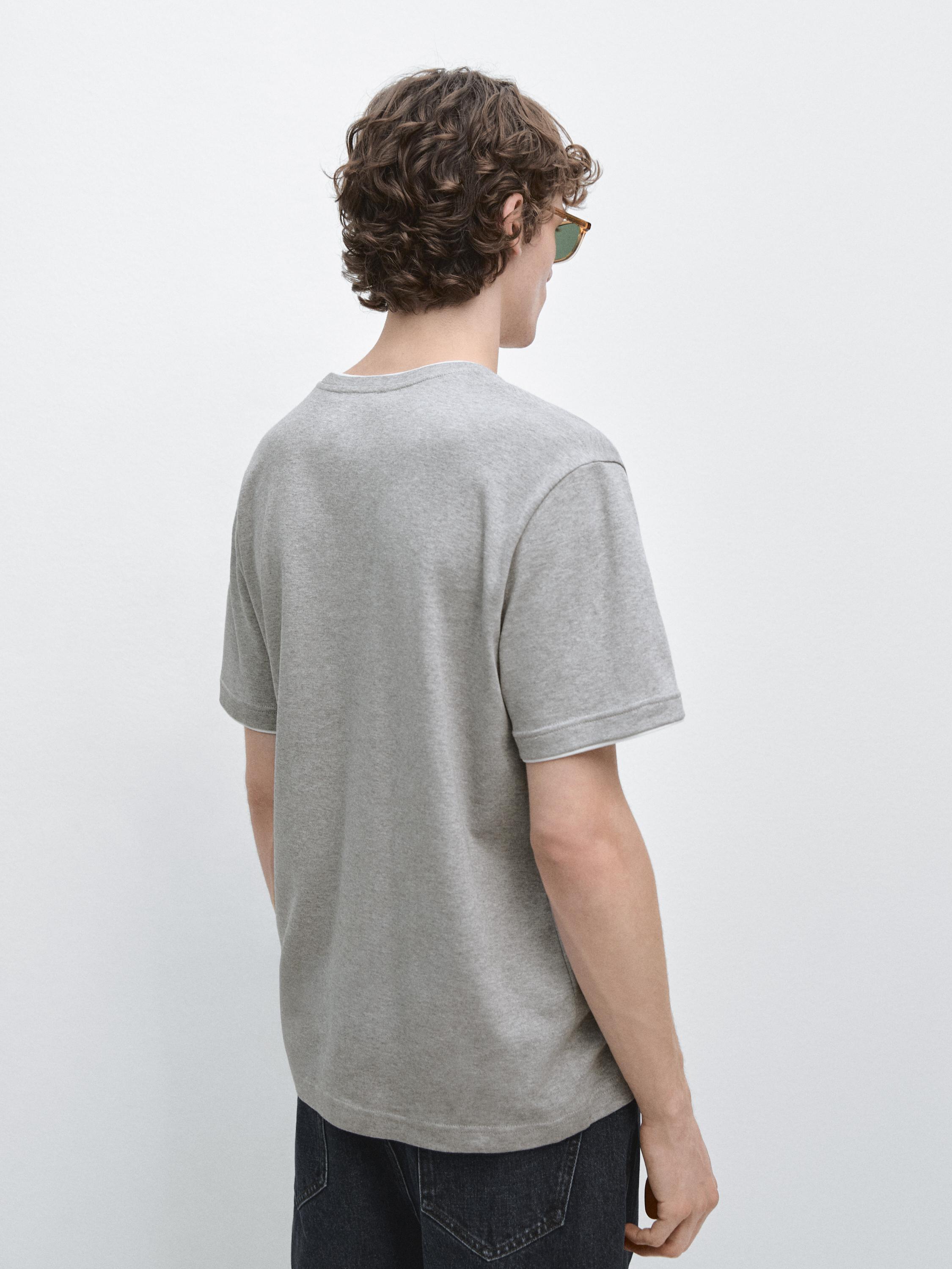100% cotton T-shirt with contrast detail — GREY MARL