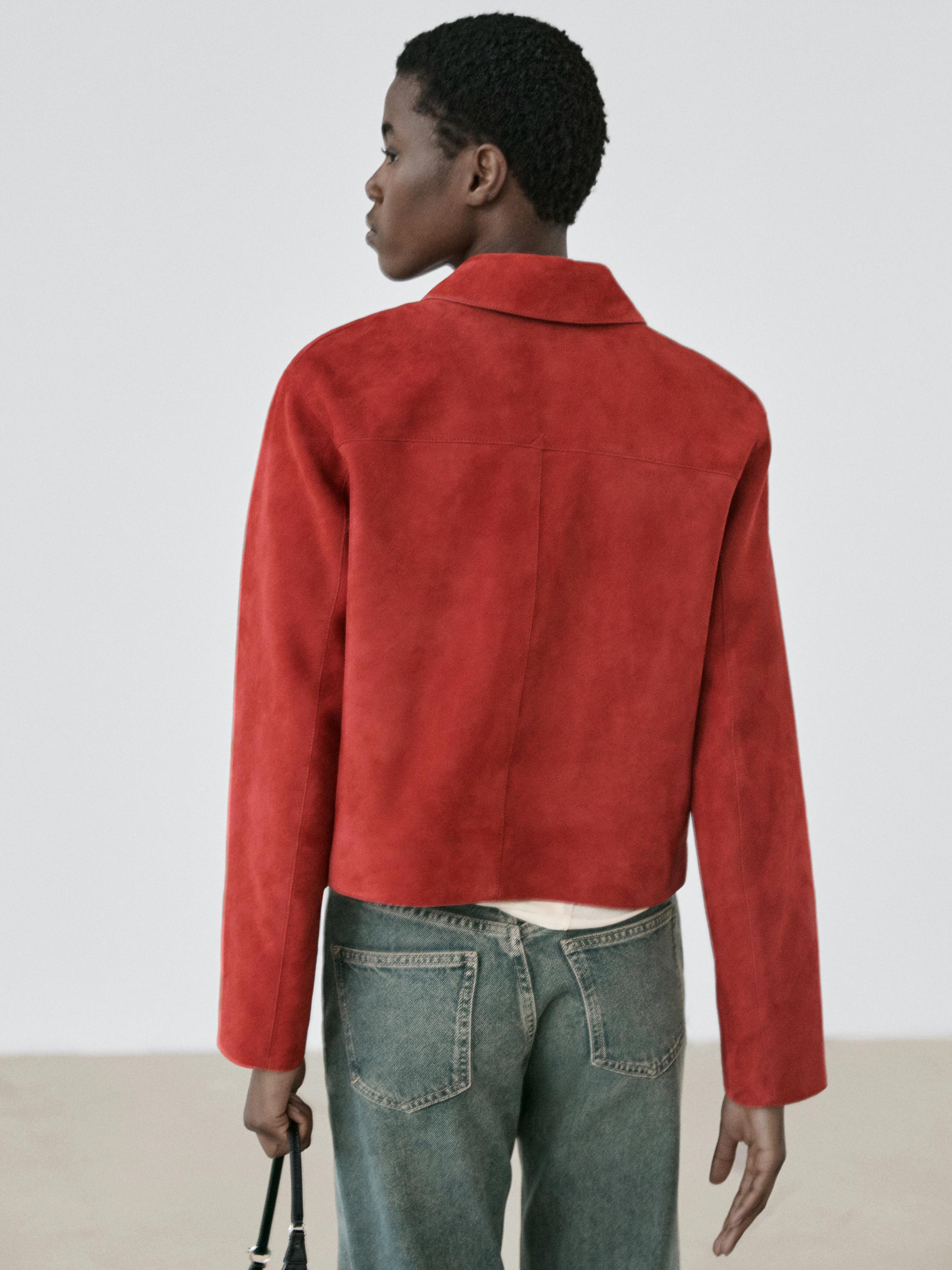 Short suede leather jacket — RED