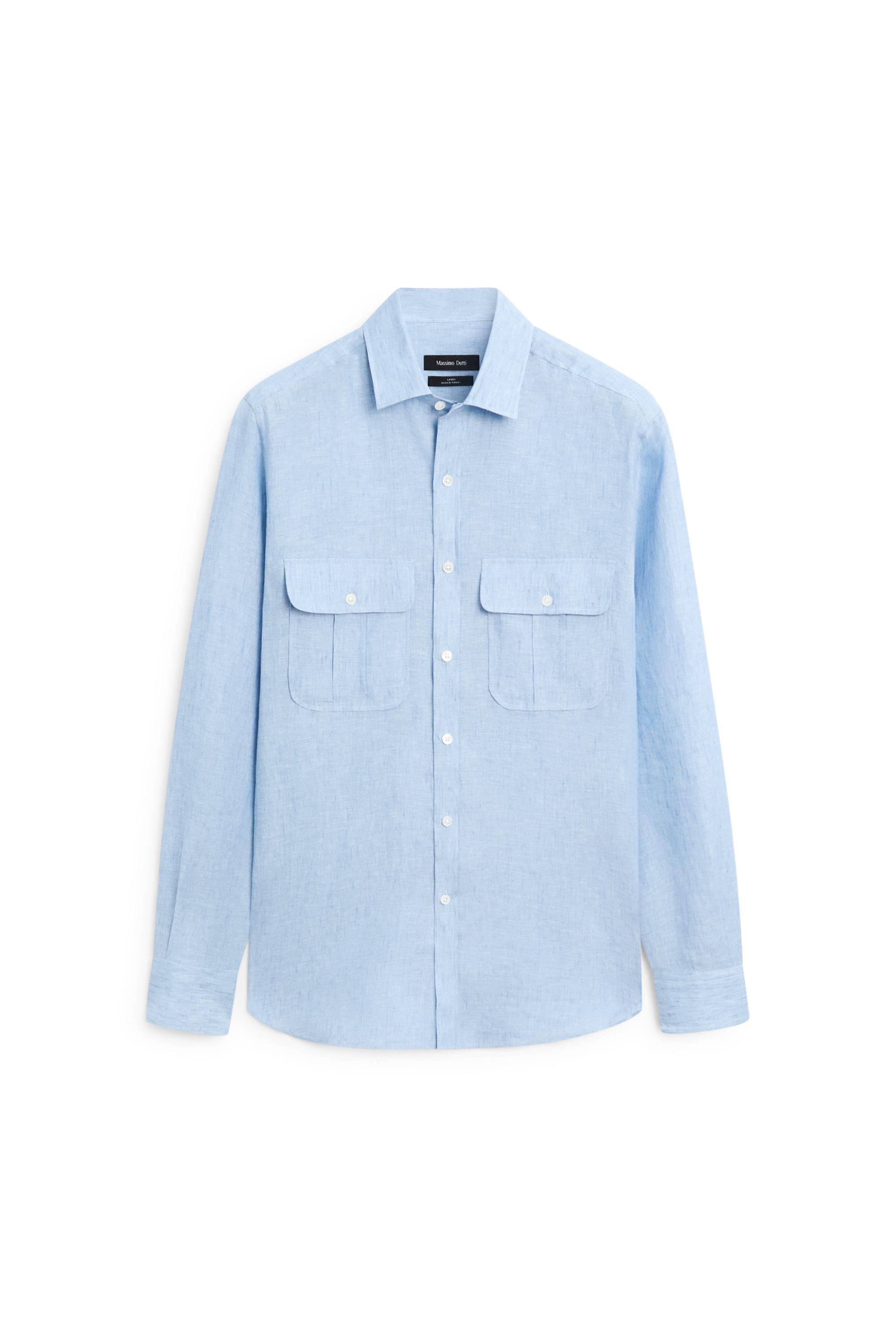 100% Linen Regular Fit Shirt — BLUE