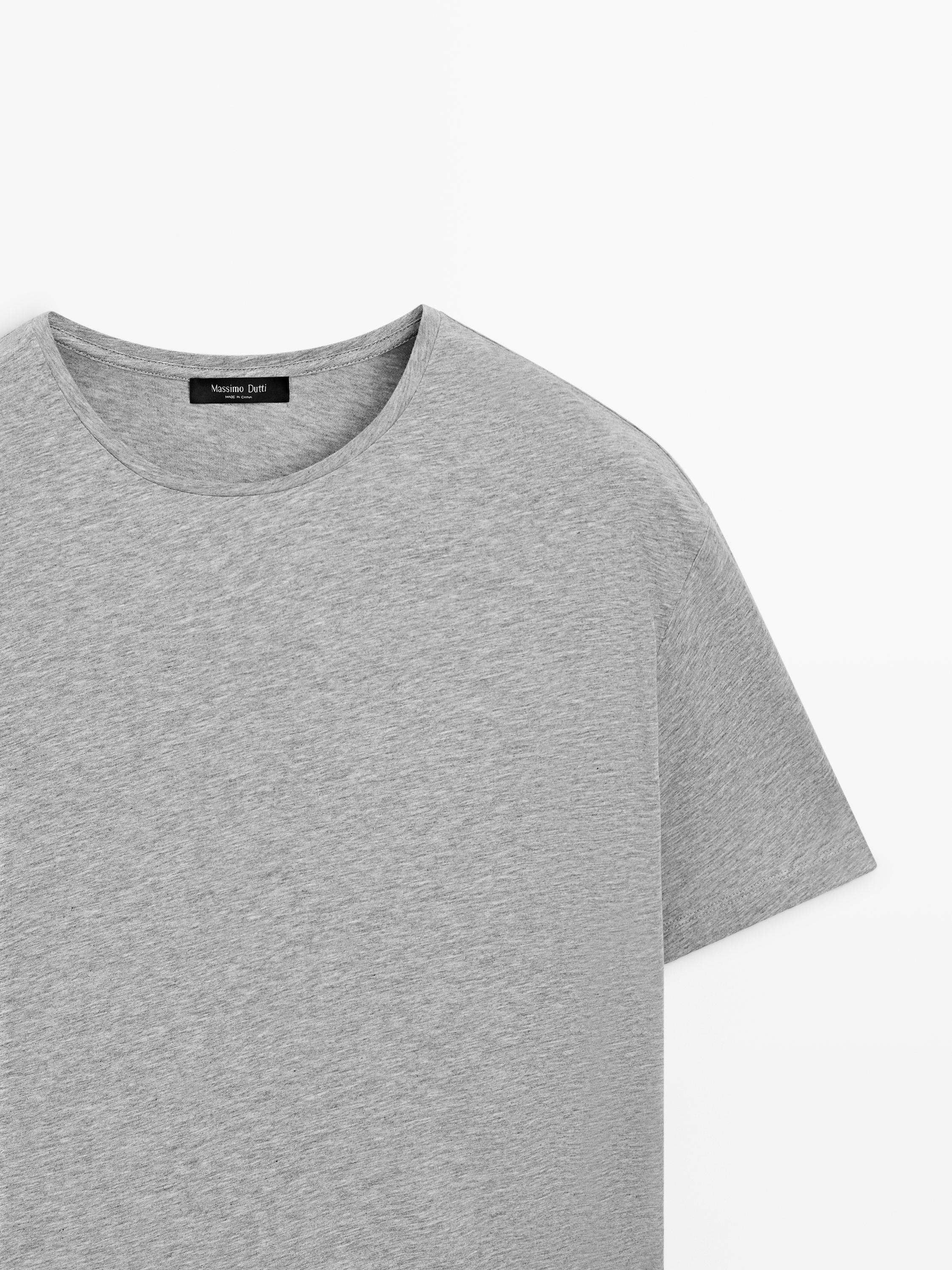 Short sleeve cotton blend T-shirt — GREY MARL
