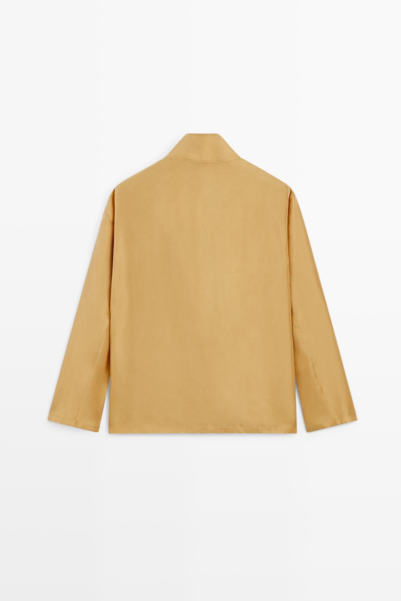 100% silk crossover mock neck shirt — MUSTARD YELLOW