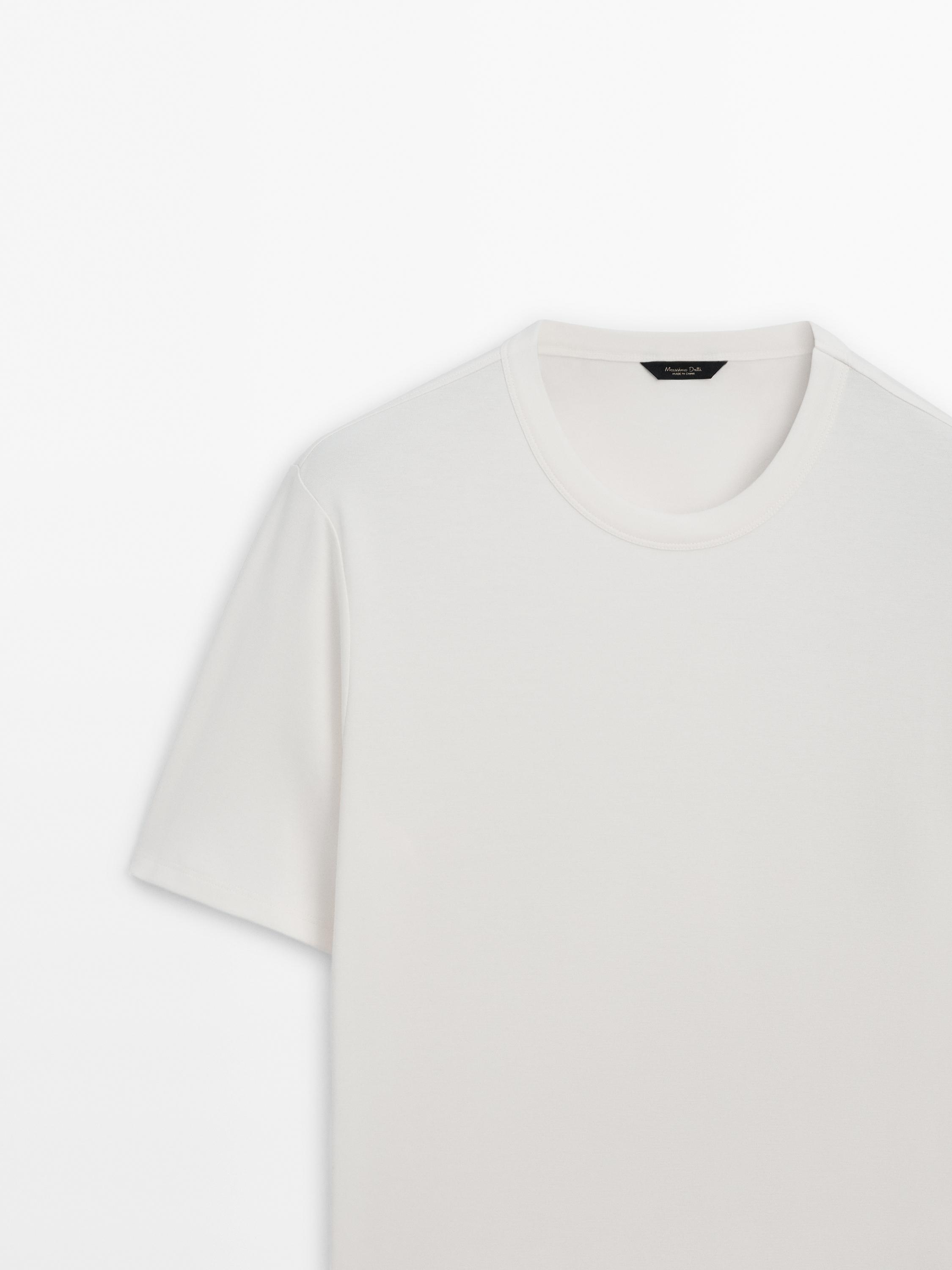 Short sleeve cotton and silk T-shirt — CREAM