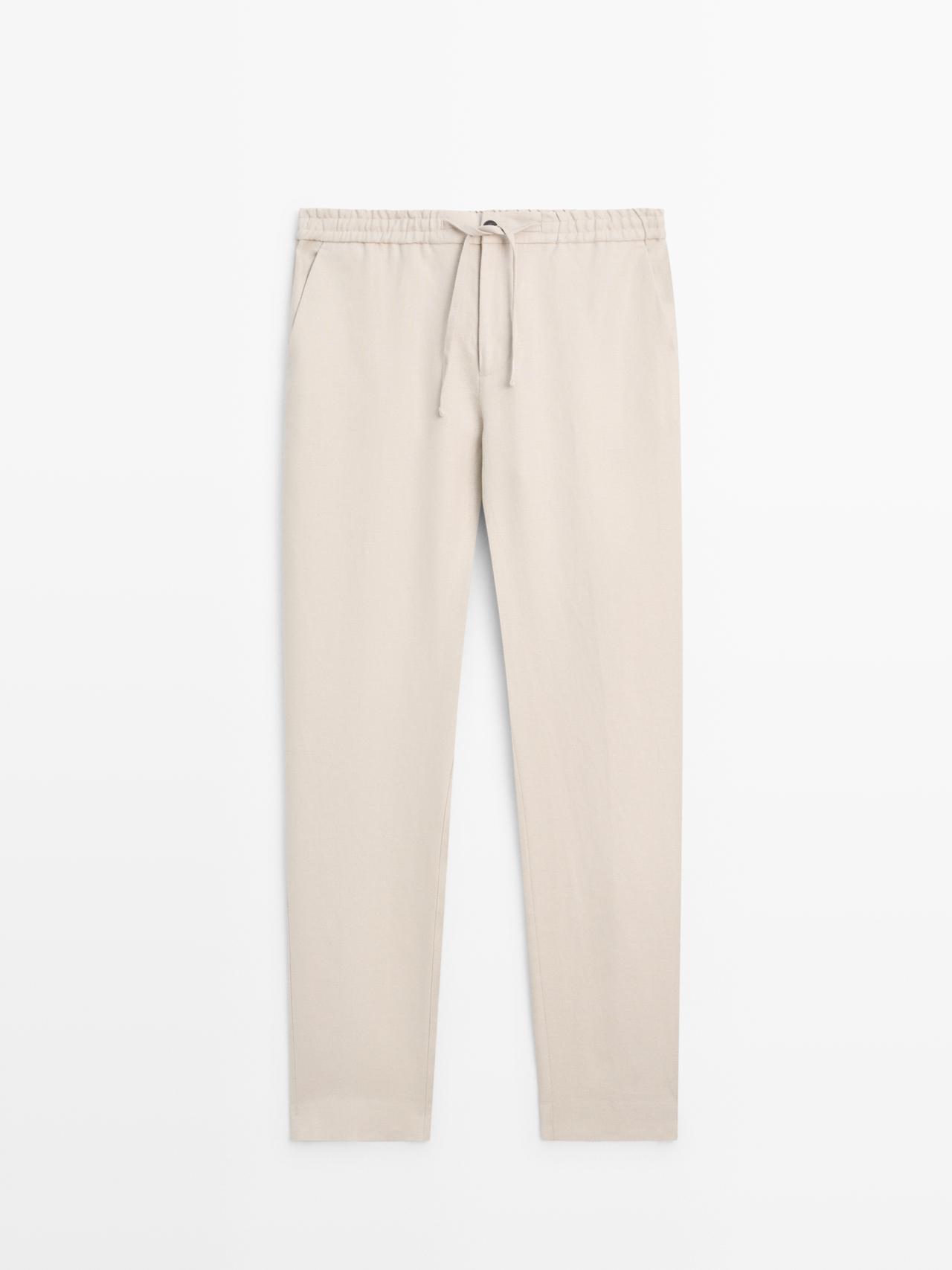 Massimo Dutti - Herre - Total Look-Bukser Med Detalje I Taljen I Hør - Beige - S
