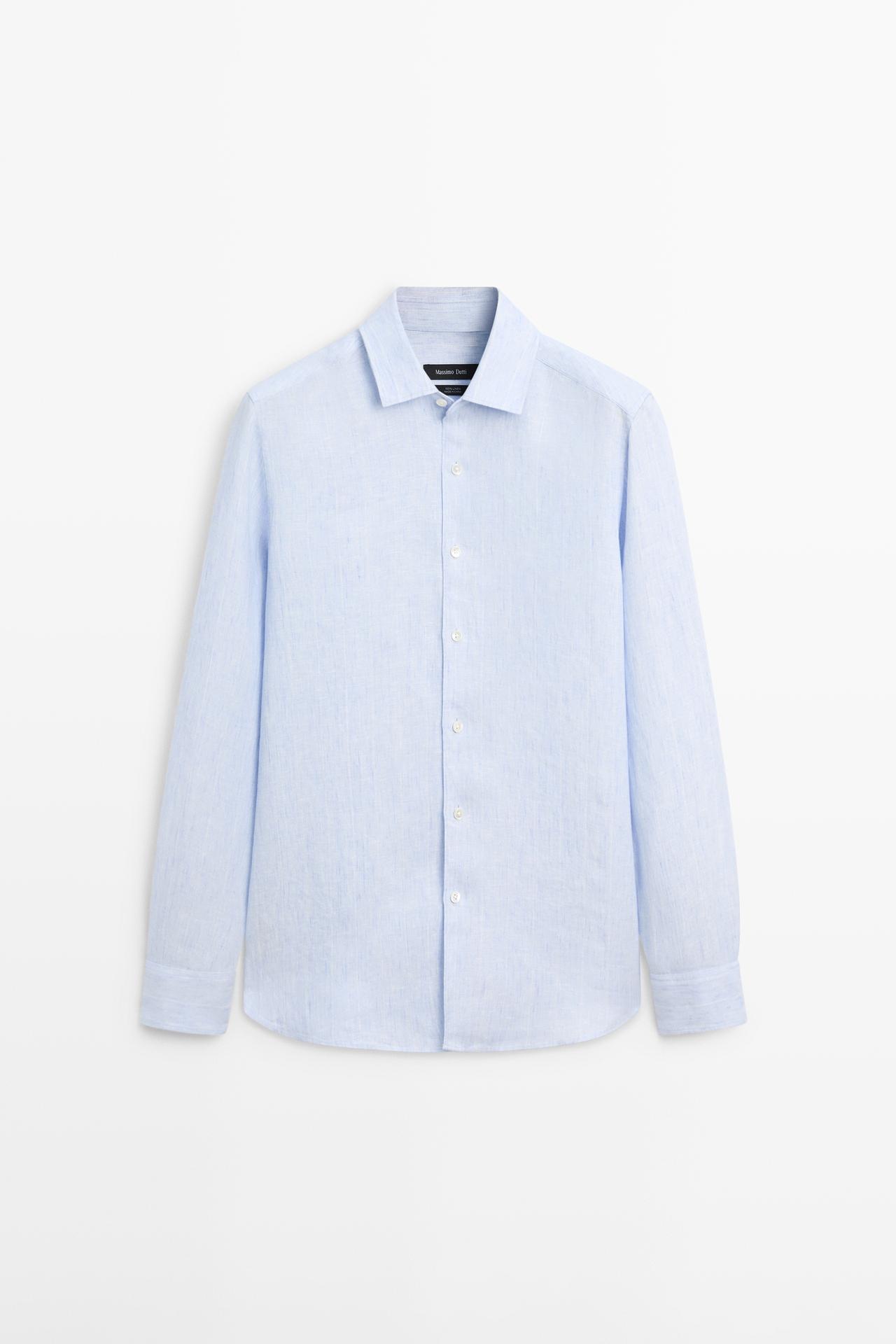 Massimo Dutti - Heren - 100% Linnen Blouse Met Strepen - Lichtblauw - M
