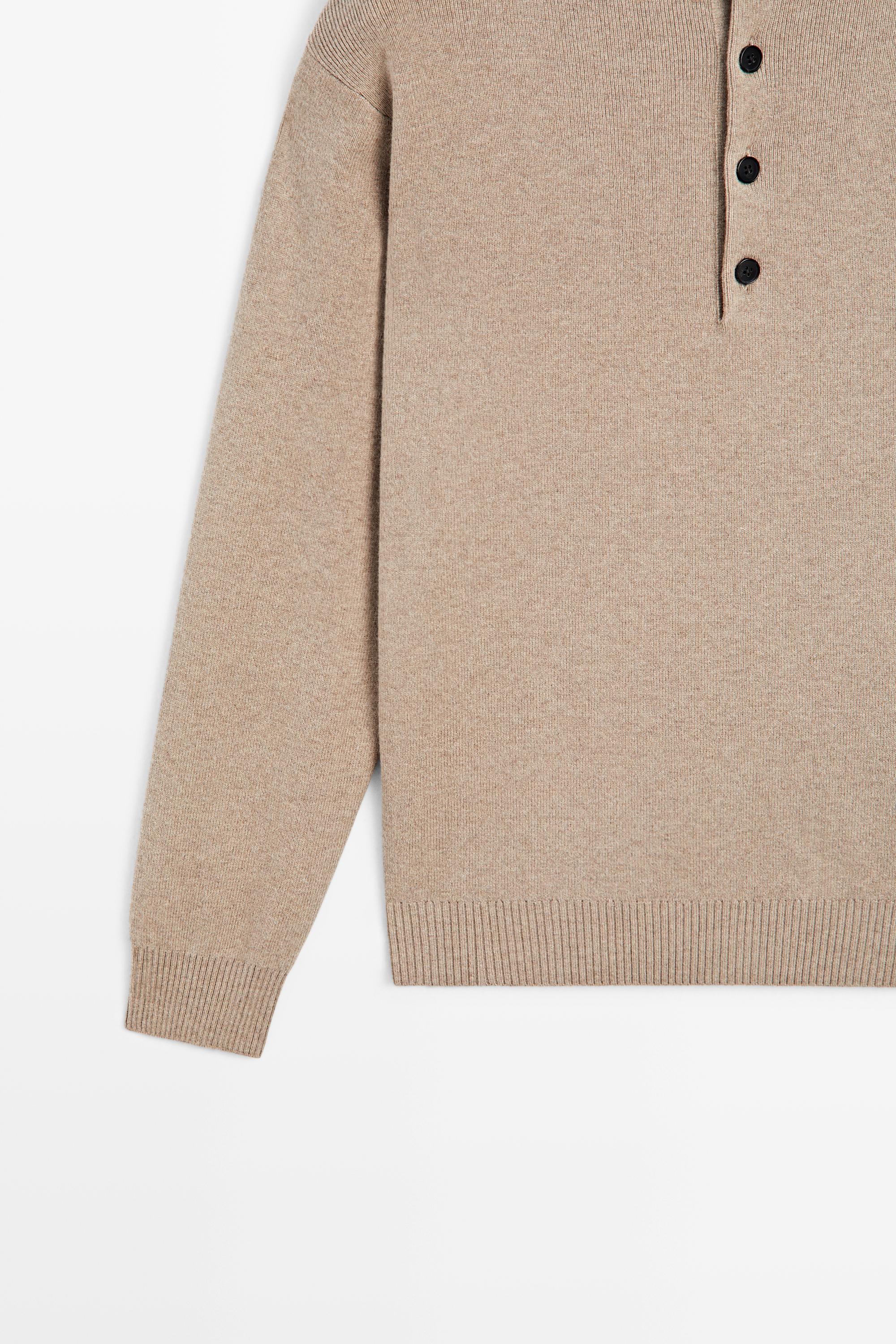 Button mock neck knit sweater — GOLDEN BROWN