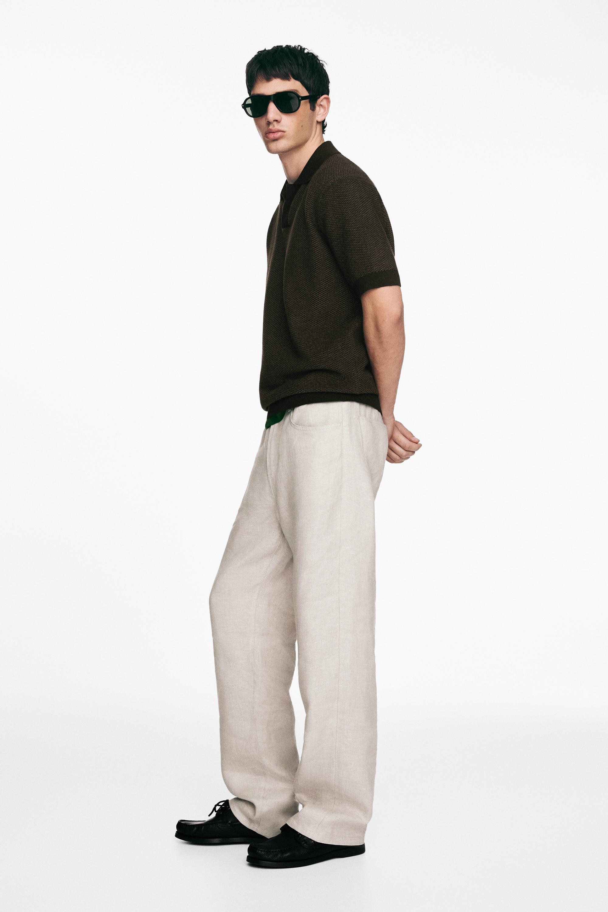 100% cotton textured knit polo sweater — BROWN MARL