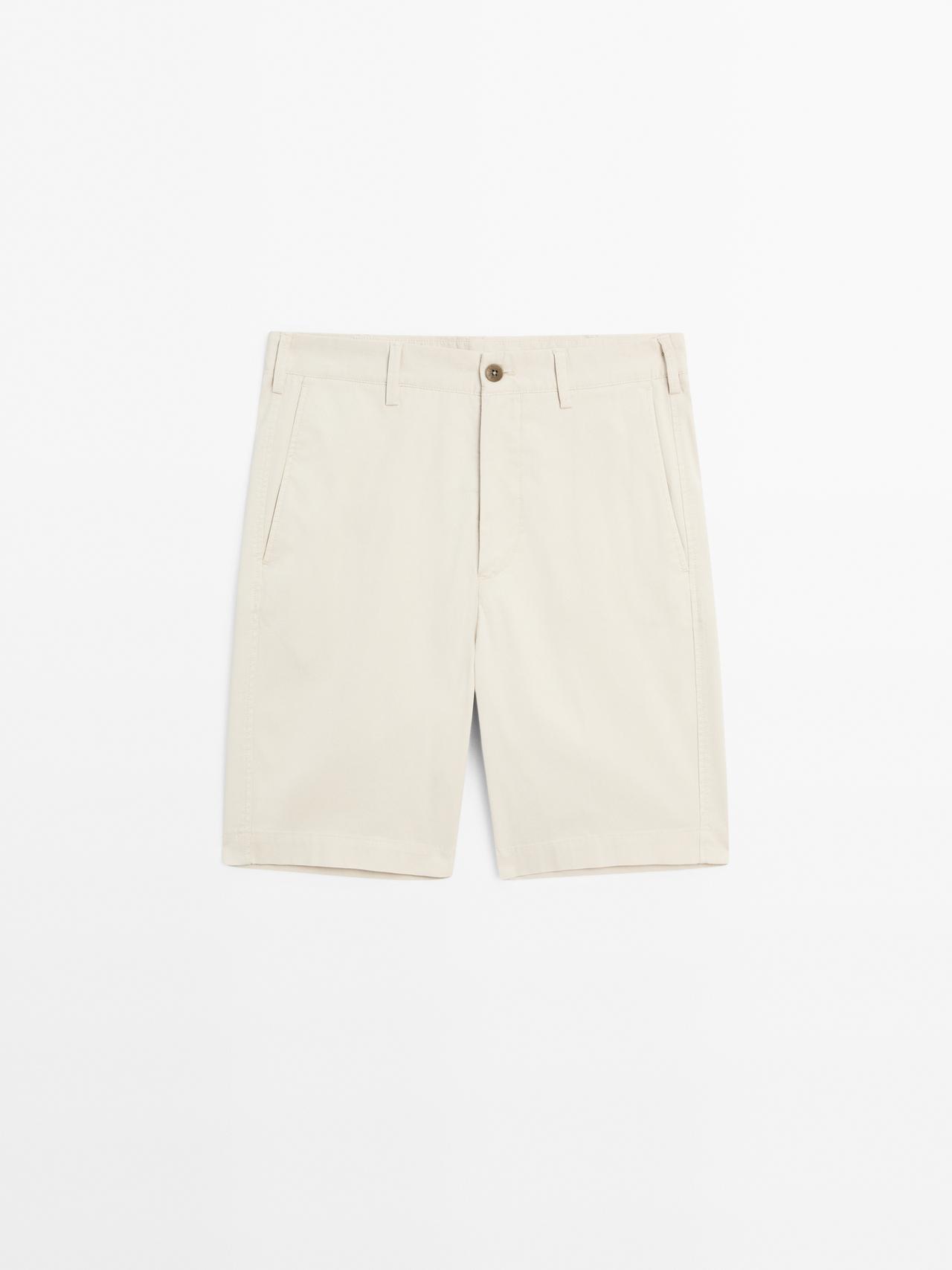 Massimo Dutti - Herre - Bermudashorts I Bomuldsblanding - Beige - 40