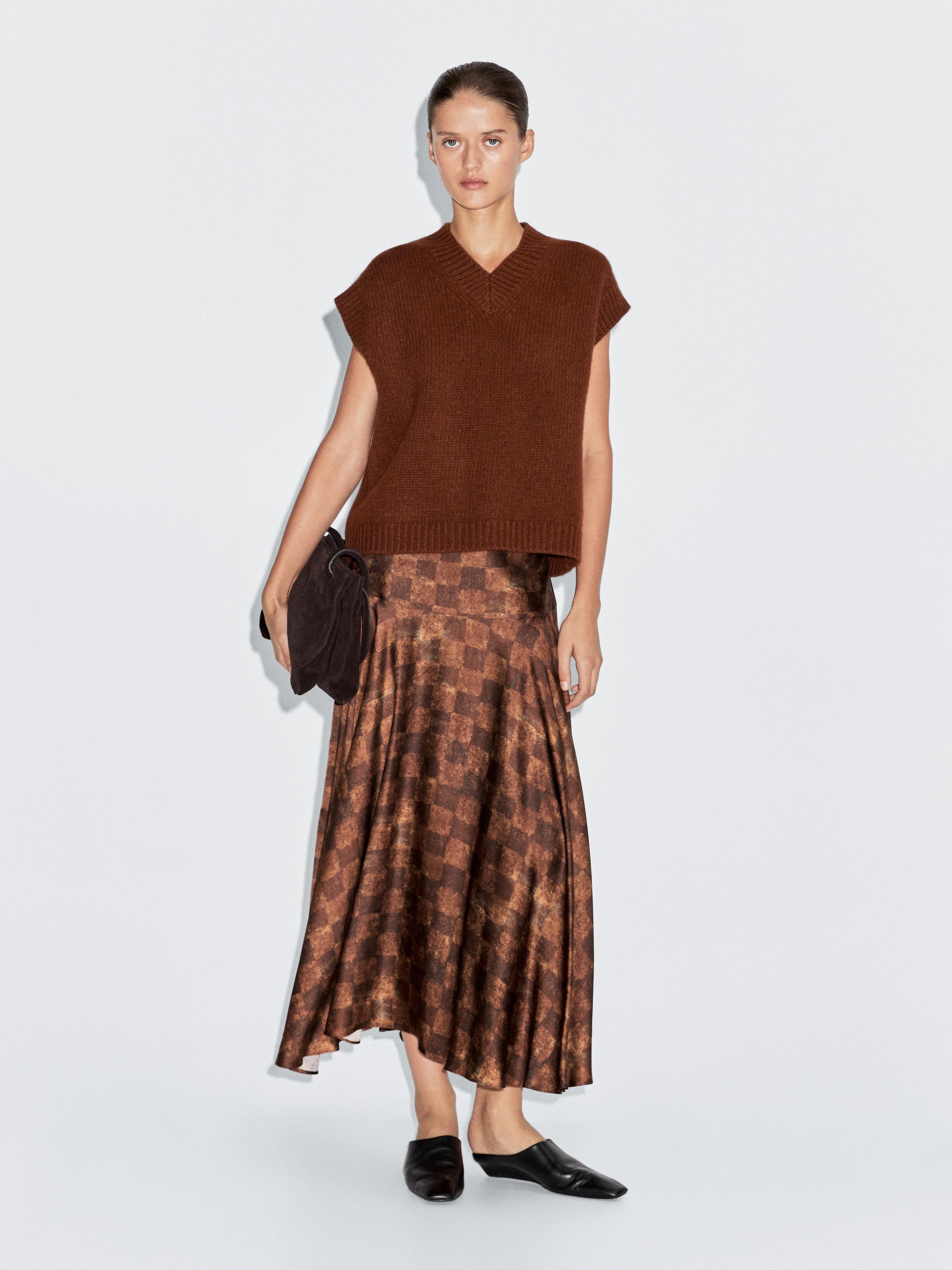 Chequered print midi skirt