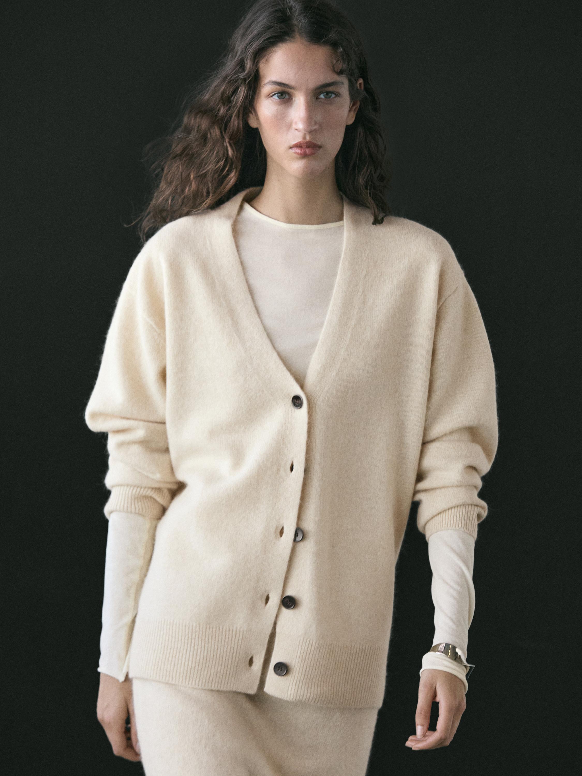 V yaka alpaka yünlü triko hırka