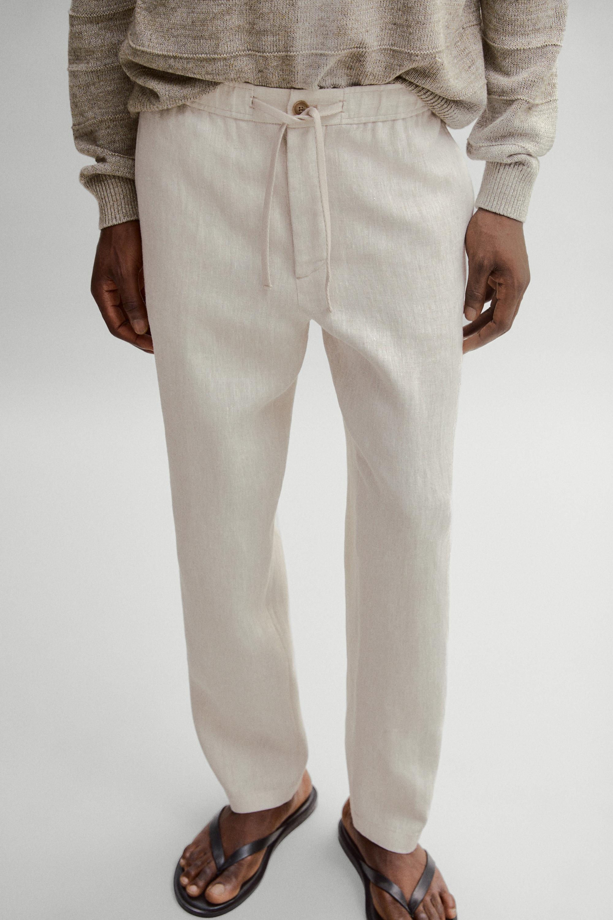 Linen jogger fit pants — BEIGE
