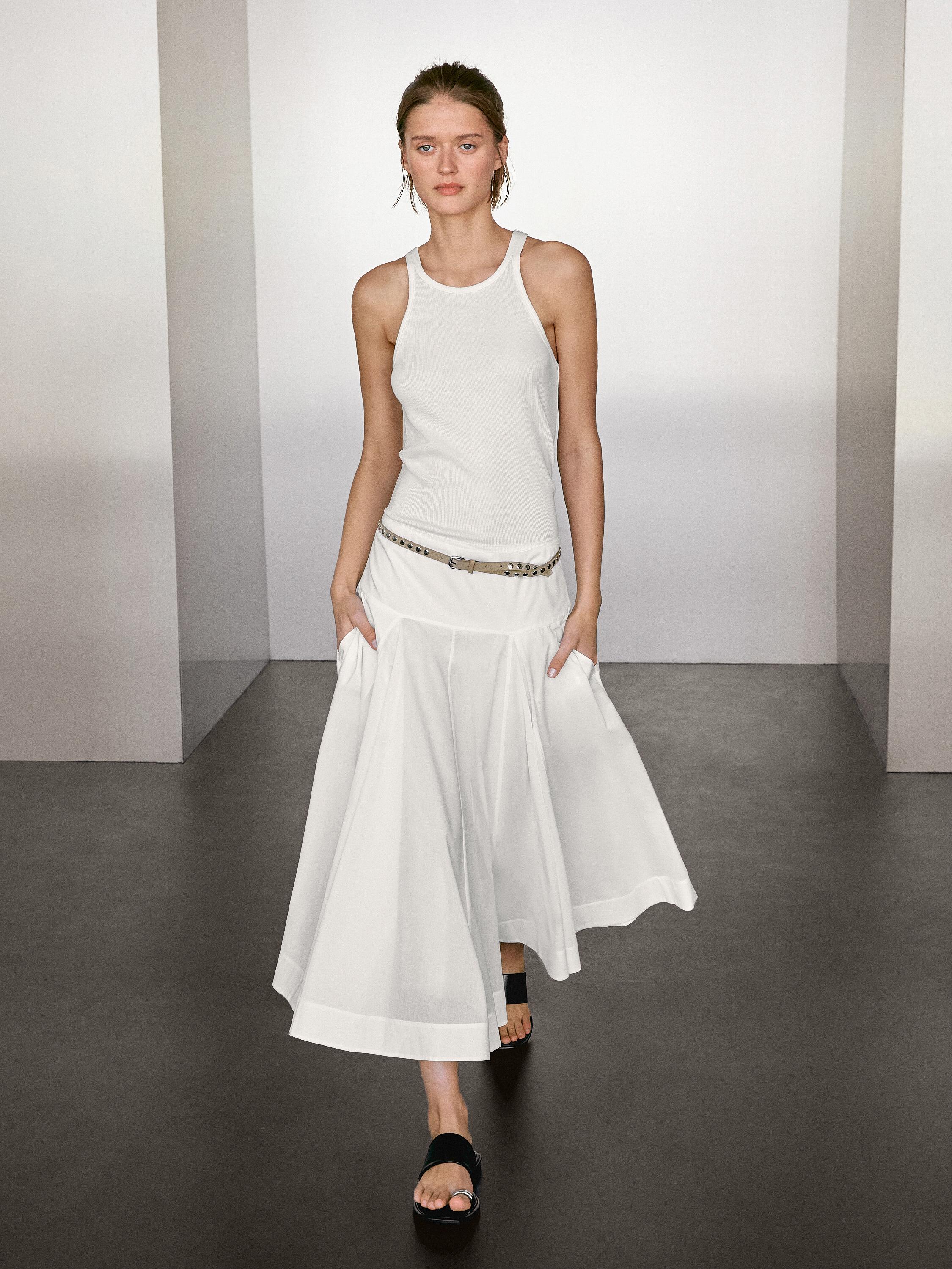 100% cotton midi skirt with yoke detail