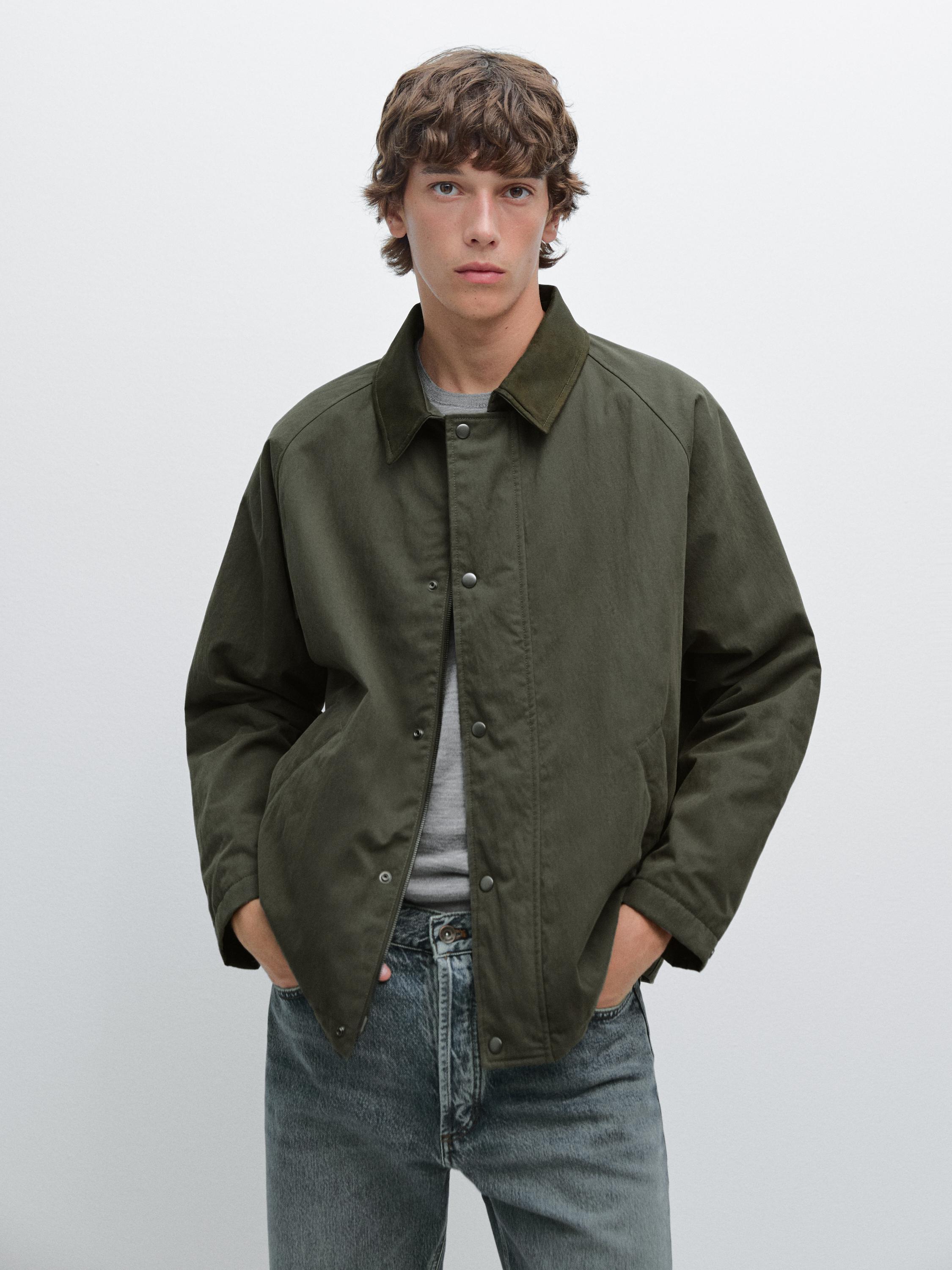 Jacket with leather collar detail