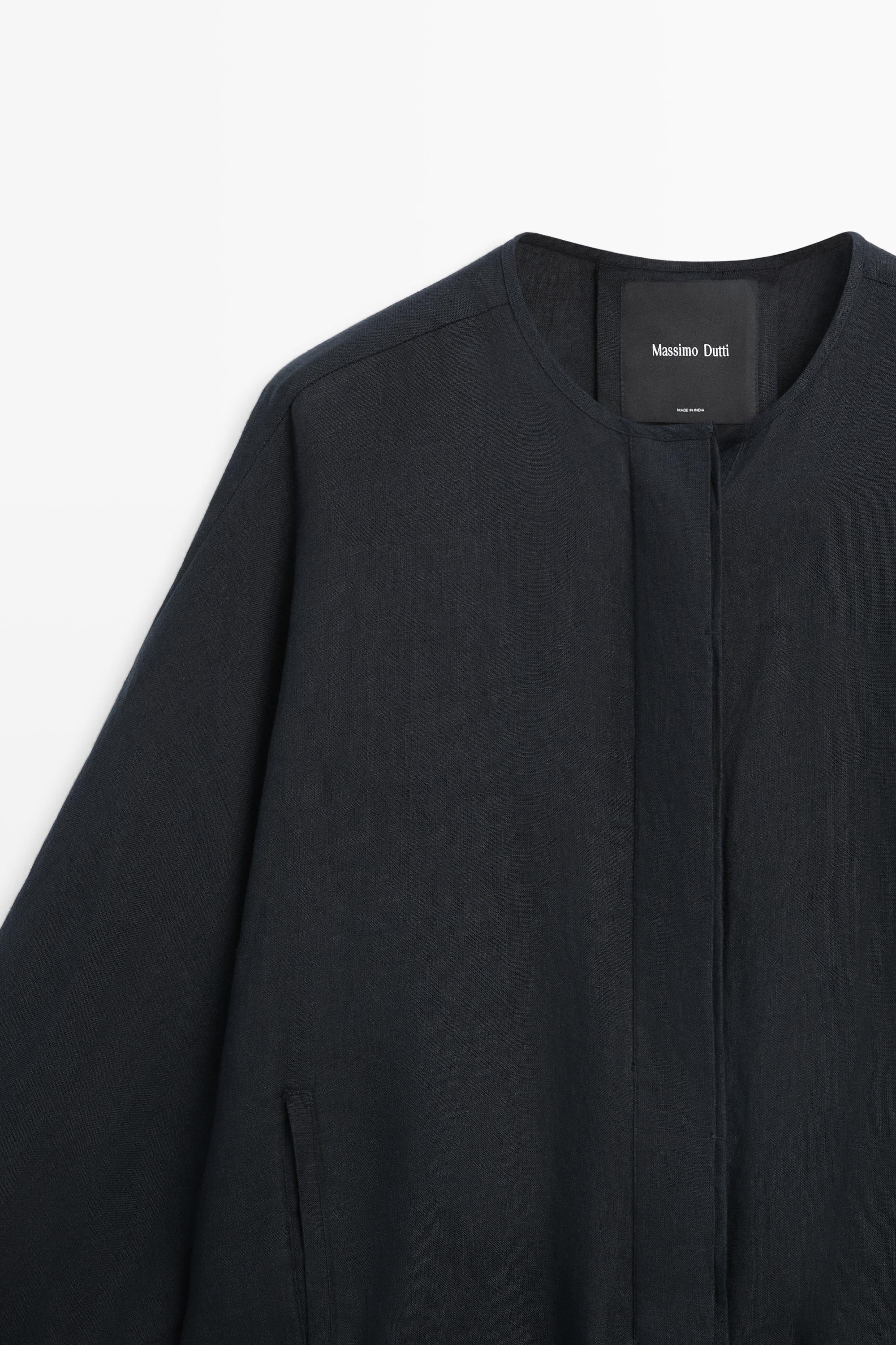 100% linen puff bomber jacket — DARK BLUE