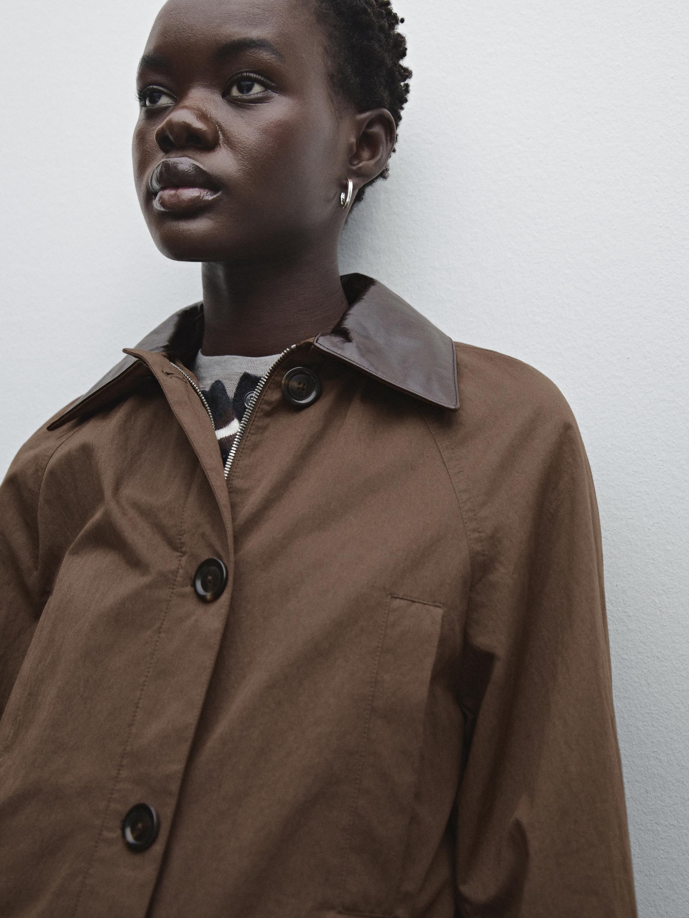 Cotton blend parka with detachable leather detail