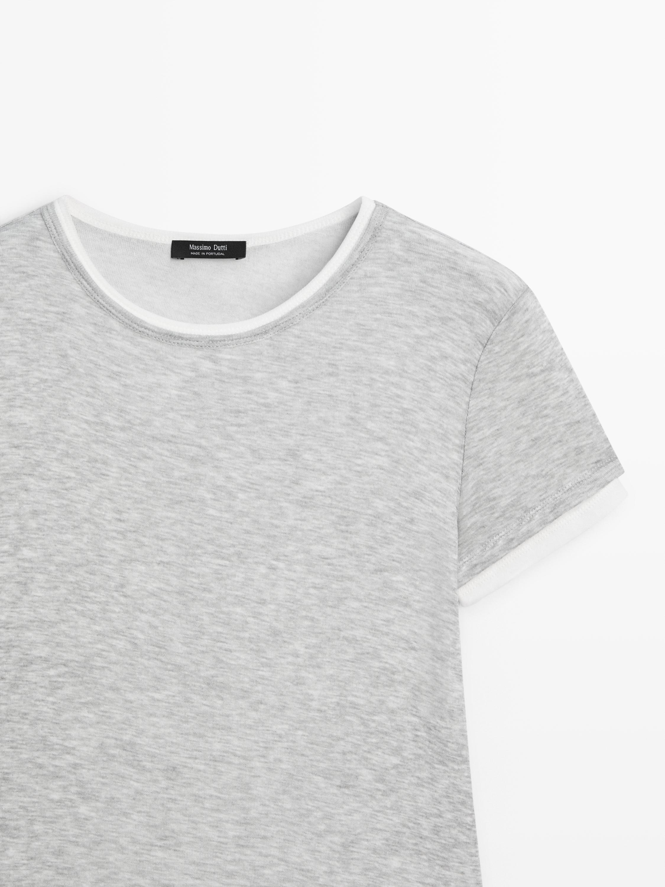 T-shirt Femme Kersh Essentials – Gris Rayé, Col V, Manches Courtes, Coton Léger, Taille S