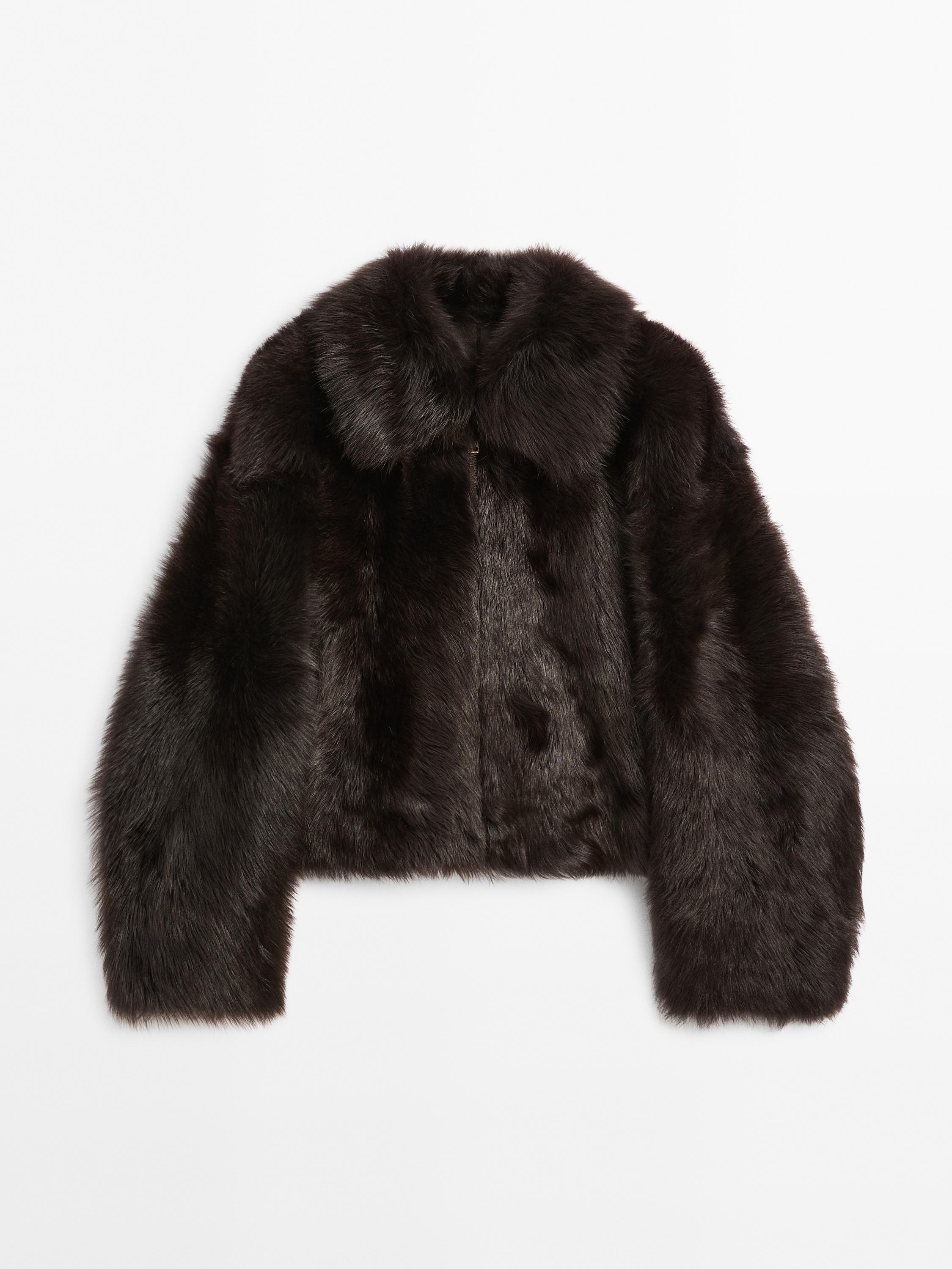 Short leather jacket with fur — BROWN