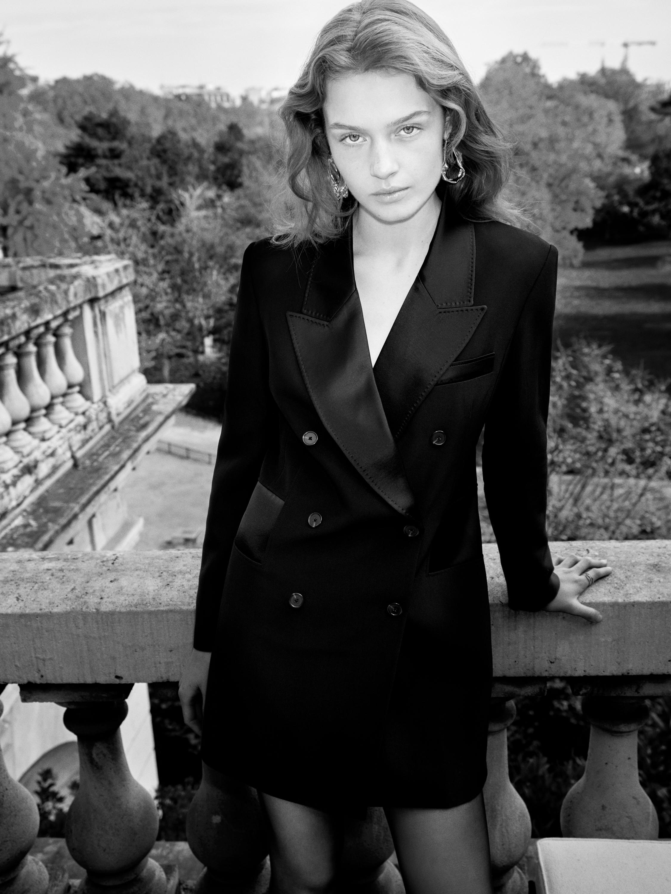 Blazer-style dress with satin detail — BLACK