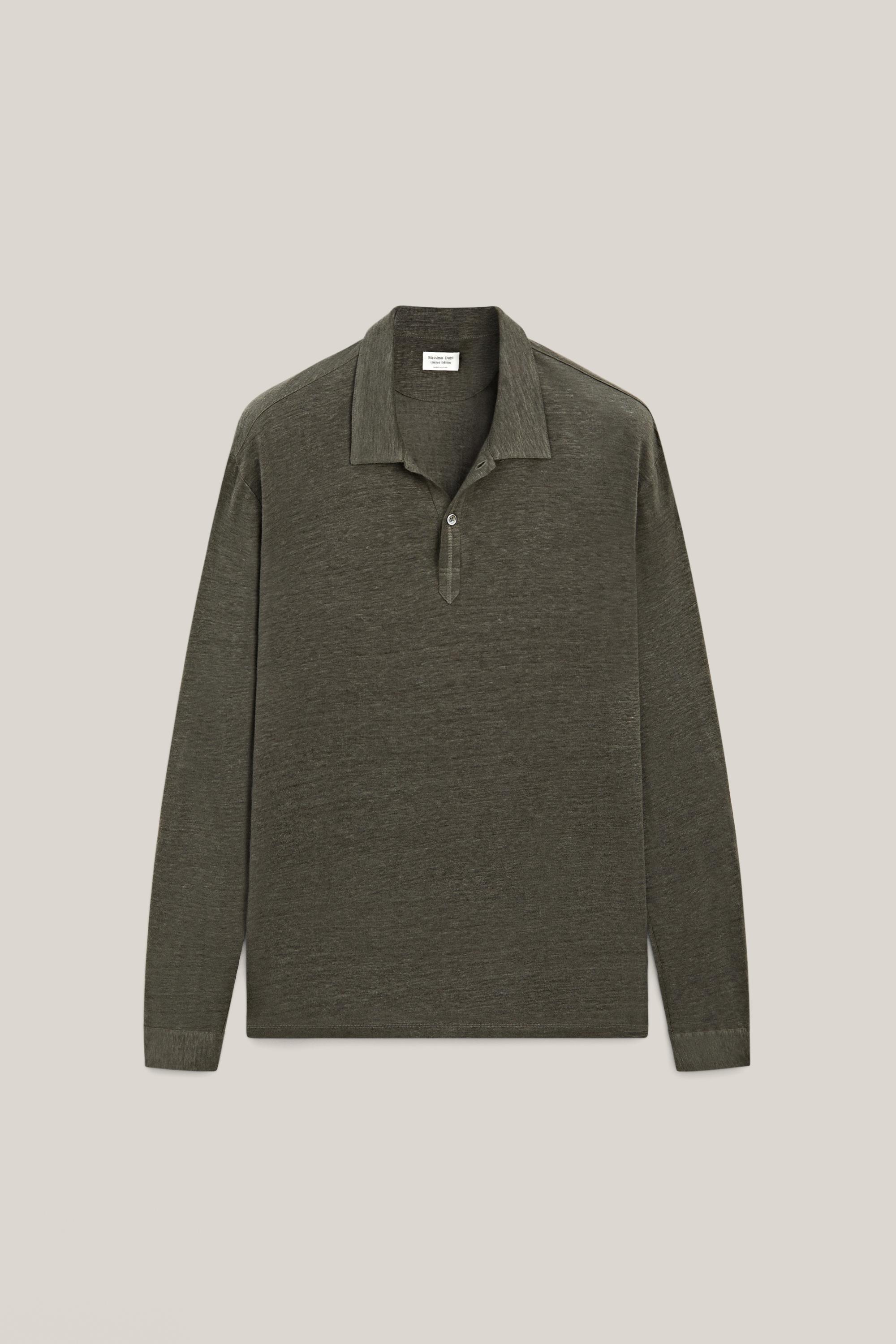 100% linen long sleeve polo shirt - LIMITED EDITION — KHAKI