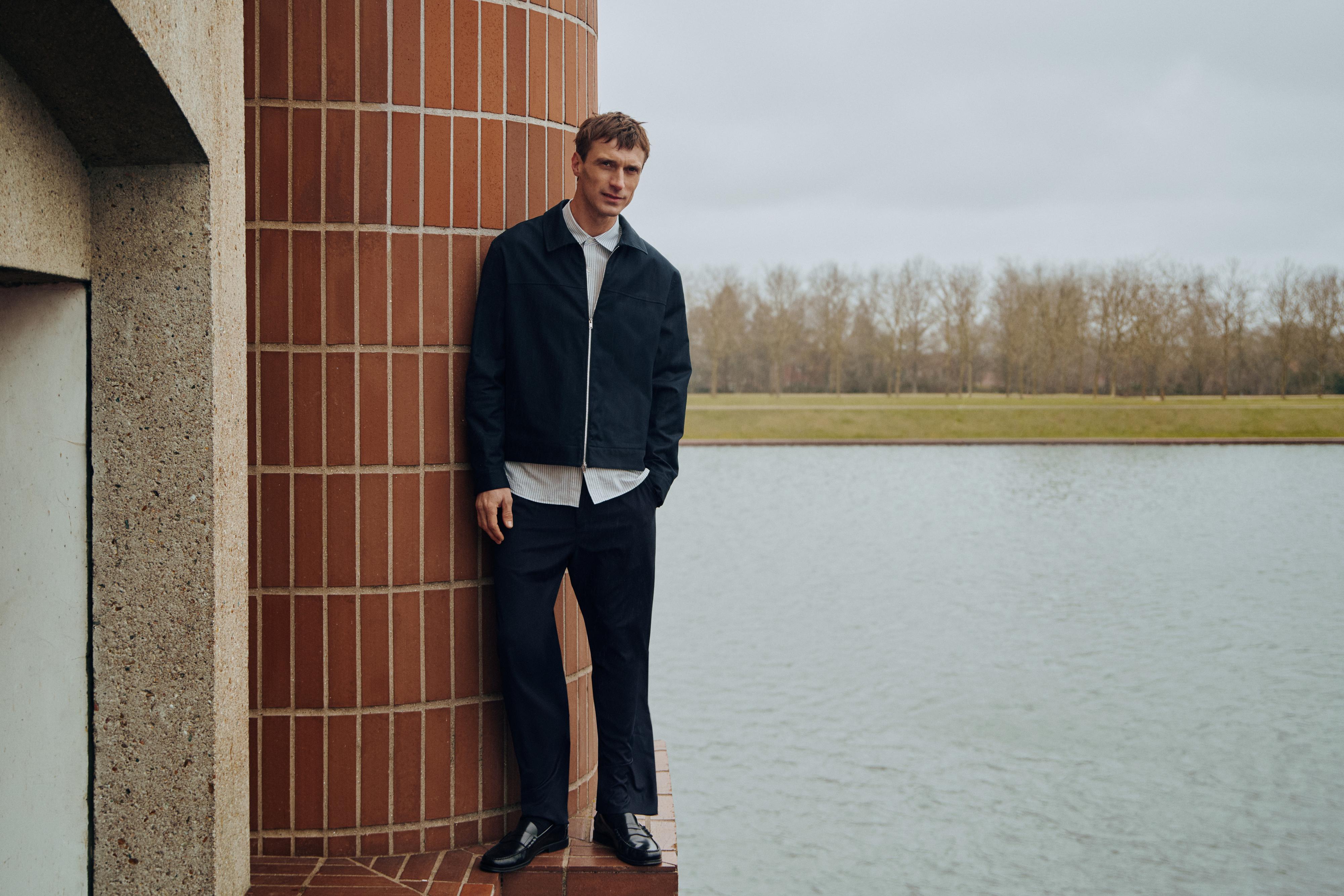 Cotton blend jacket — NAVY BLUE