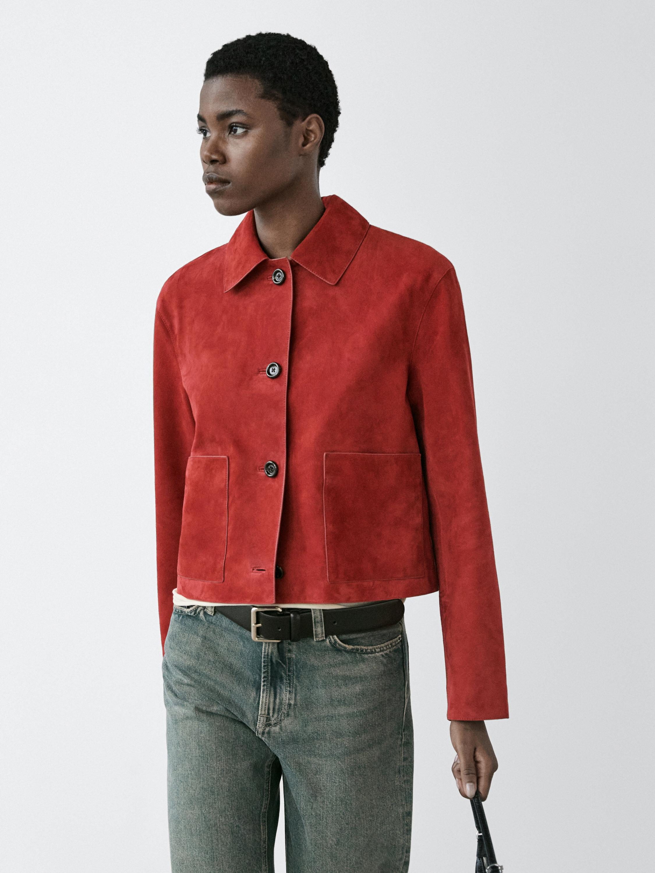 Short suede leather jacket — RED