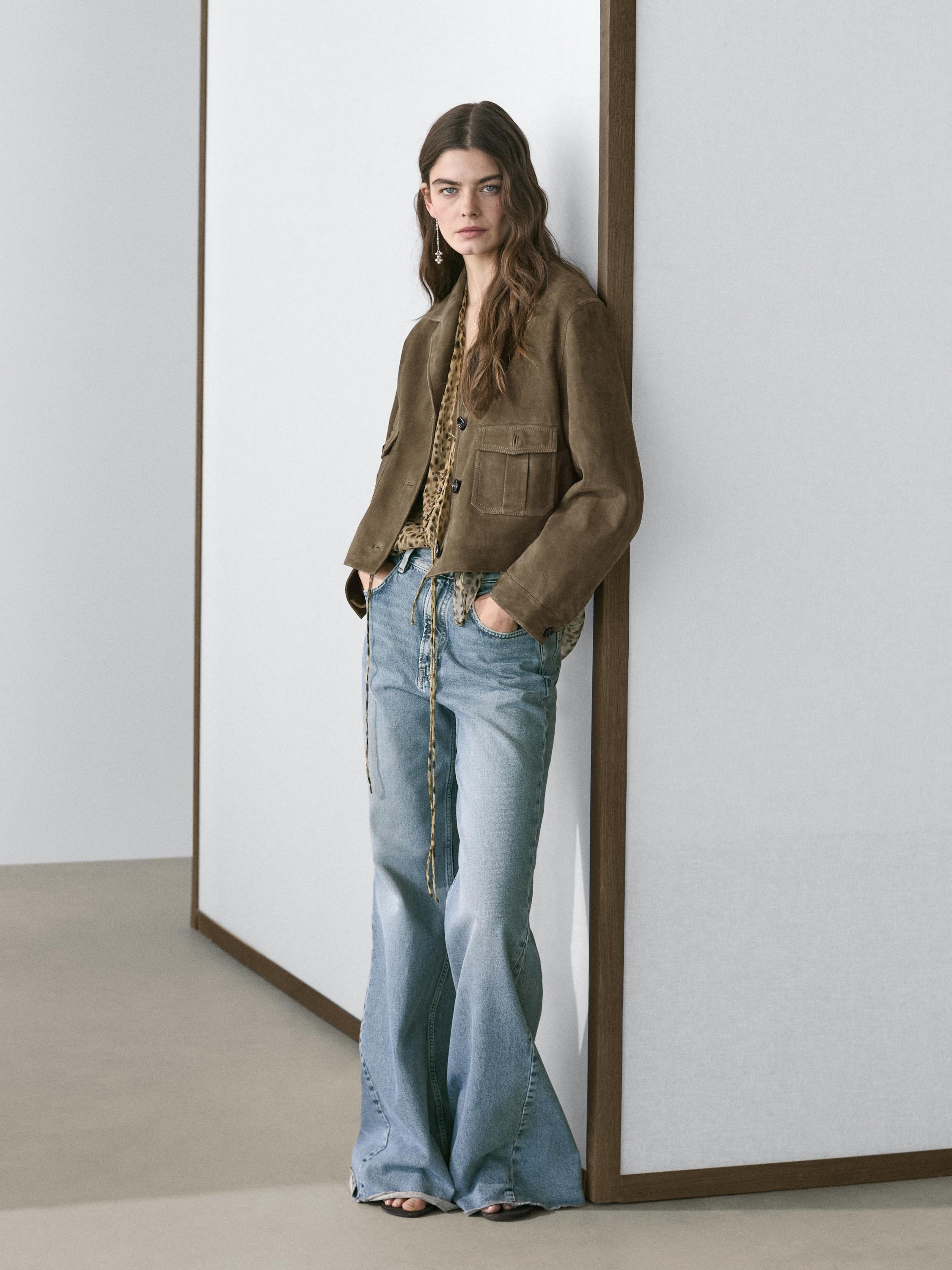 Short suede leather jacket — KHAKI