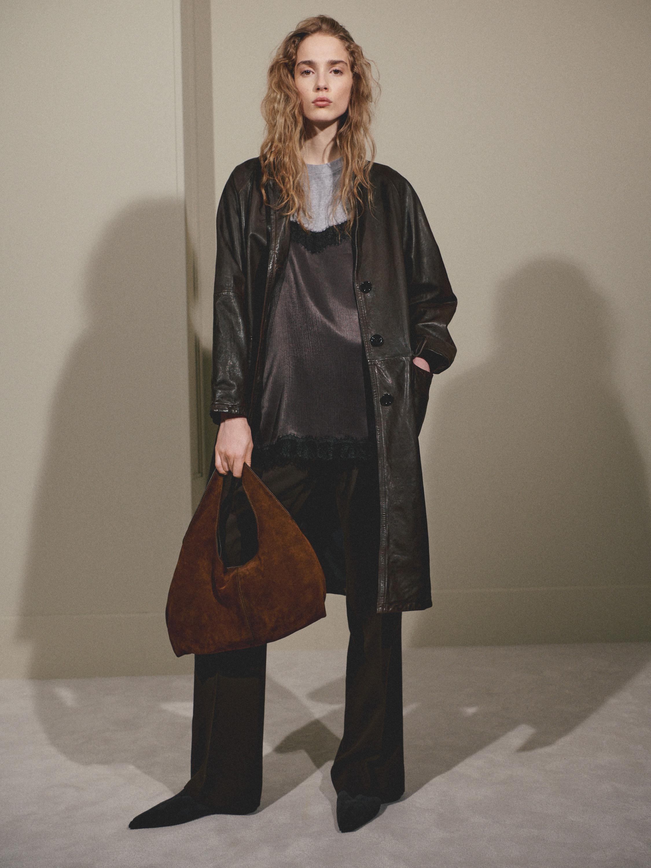 Split leather maxi tote bag