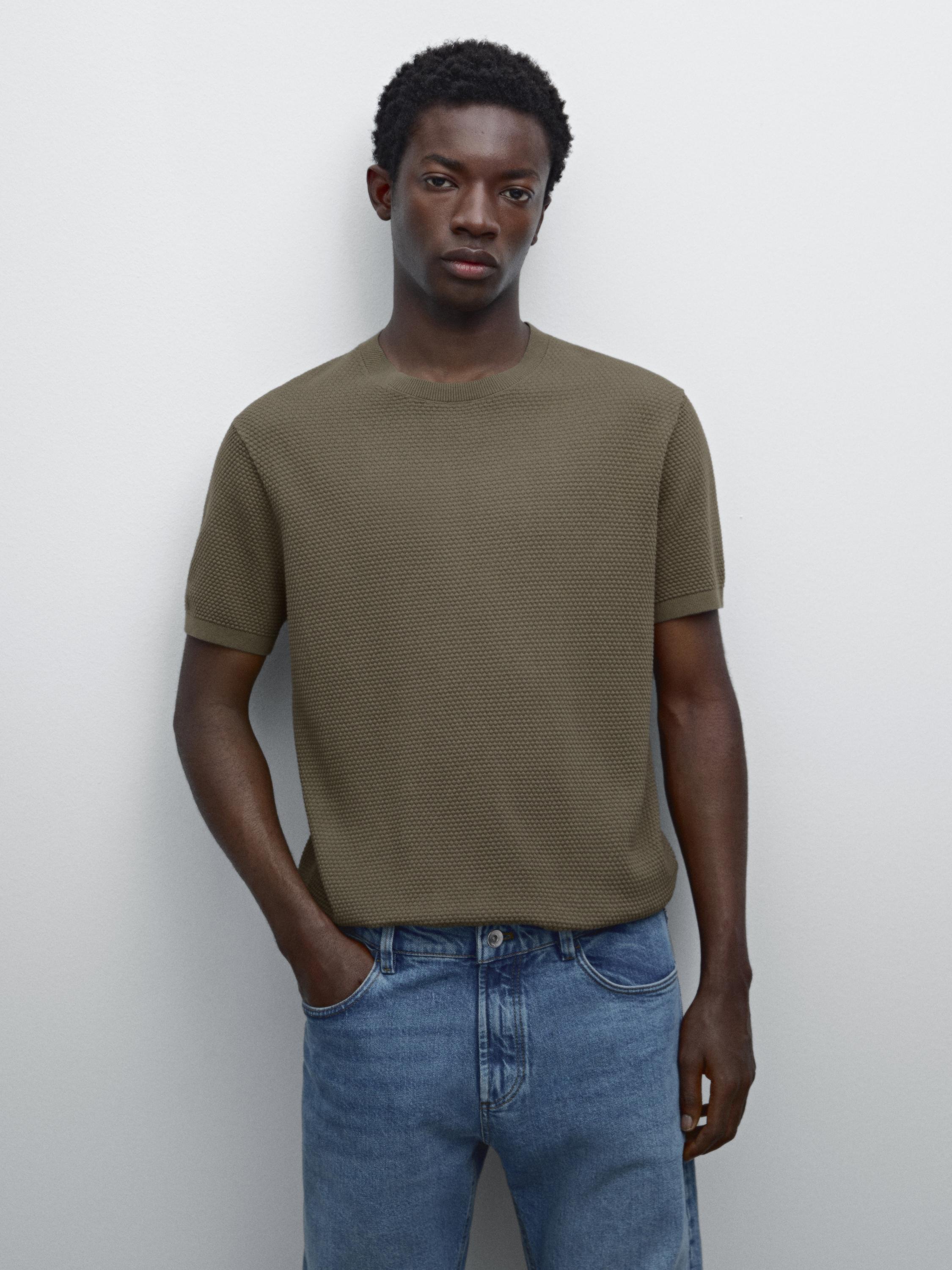 T-shirt texturé en maille 100 % coton