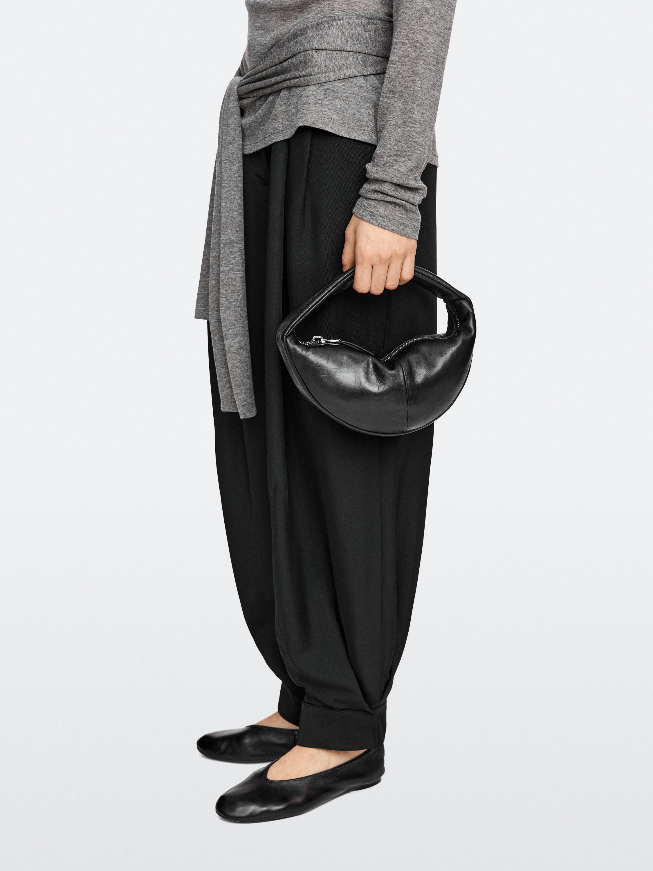 Mini nappa leather half-moon bag — BLACK