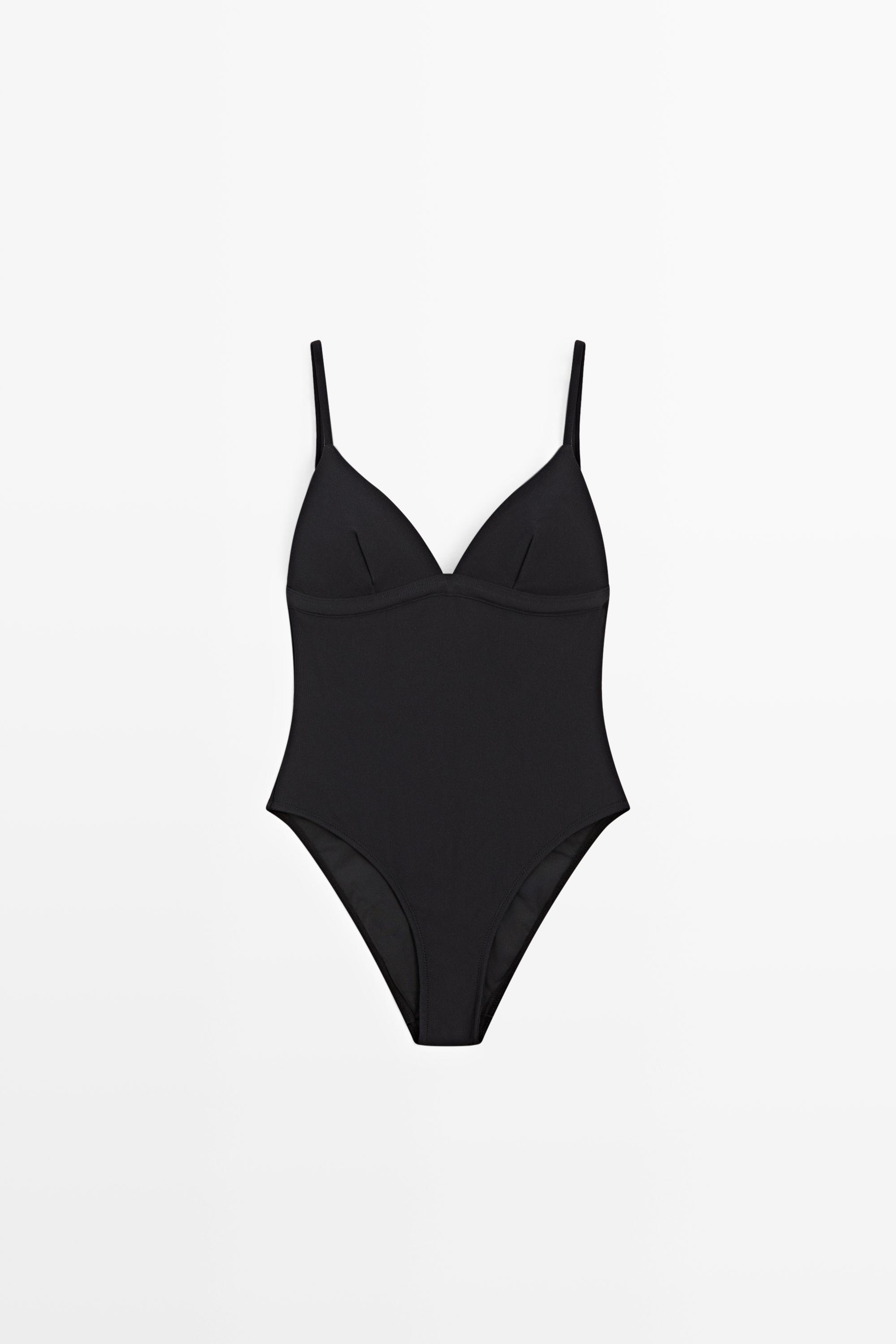 Shimmery triangle swimsuit — BLACK