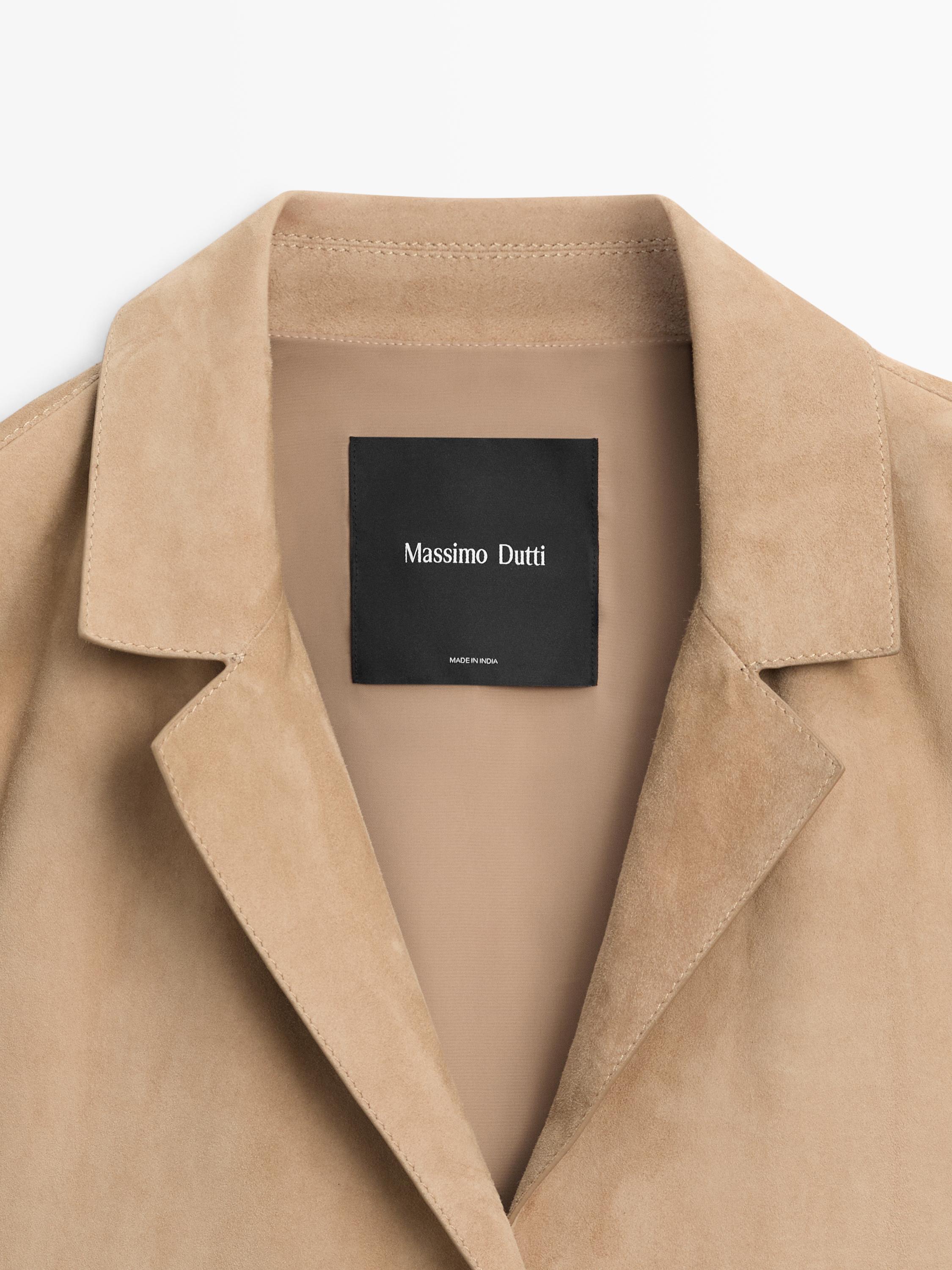 100% suede leather blazer with pocket details — SAND