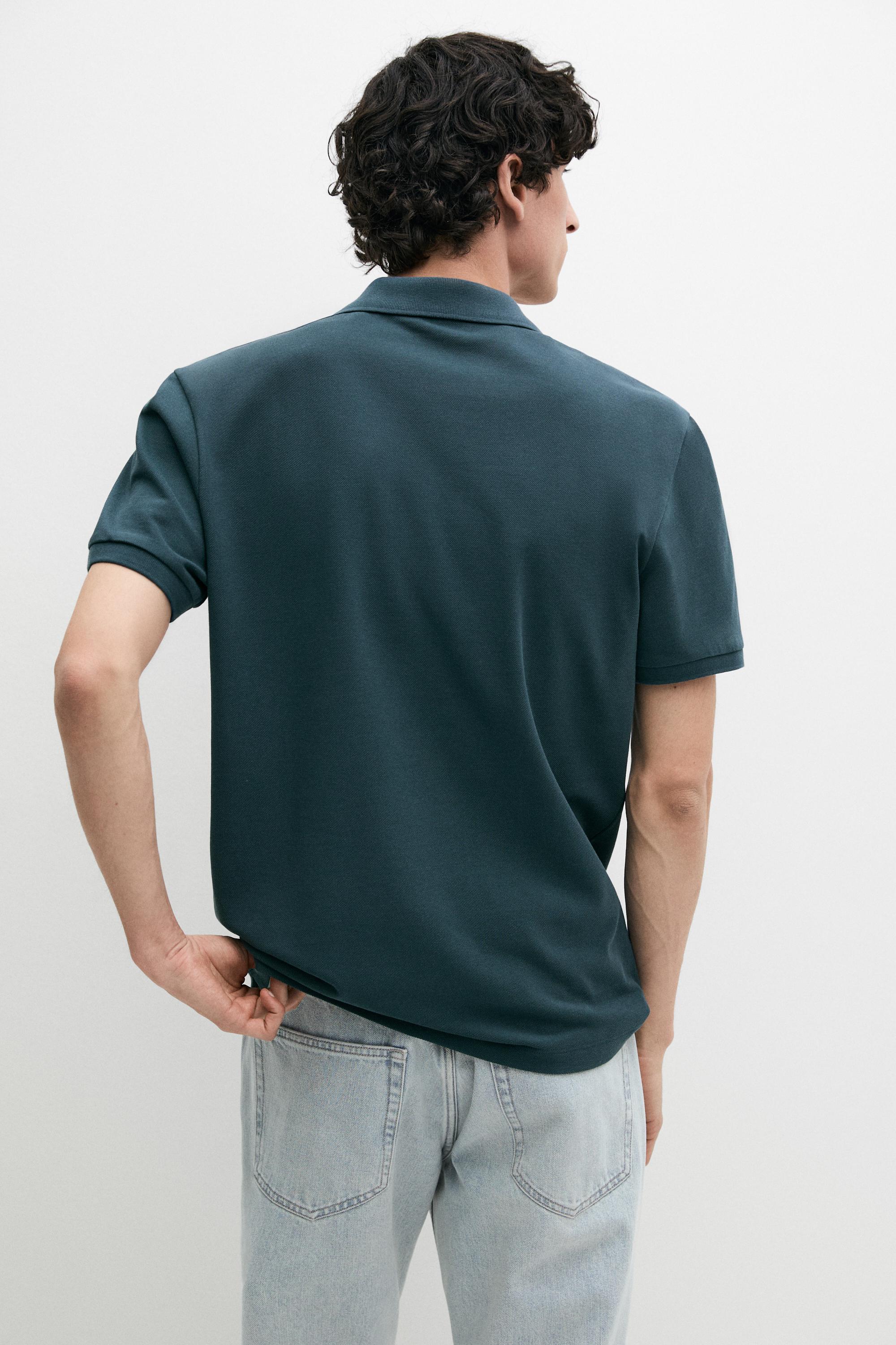Micro-textured cotton piqué polo shirt — TURQUOISE