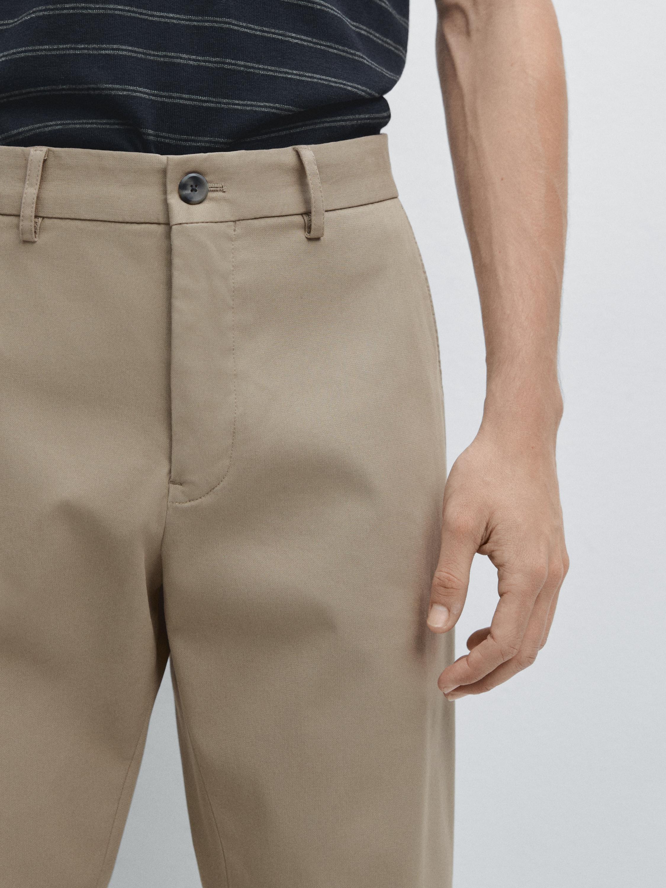 Cotton blend tapered fit trousers — GREEN