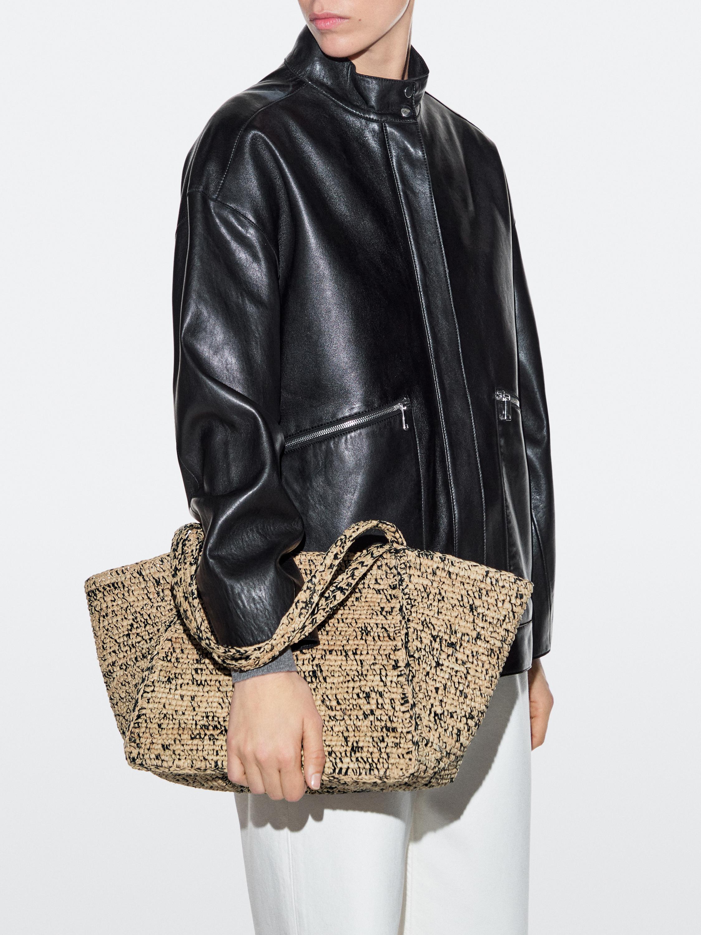 100% raffia mid-sized tote bag — GREY