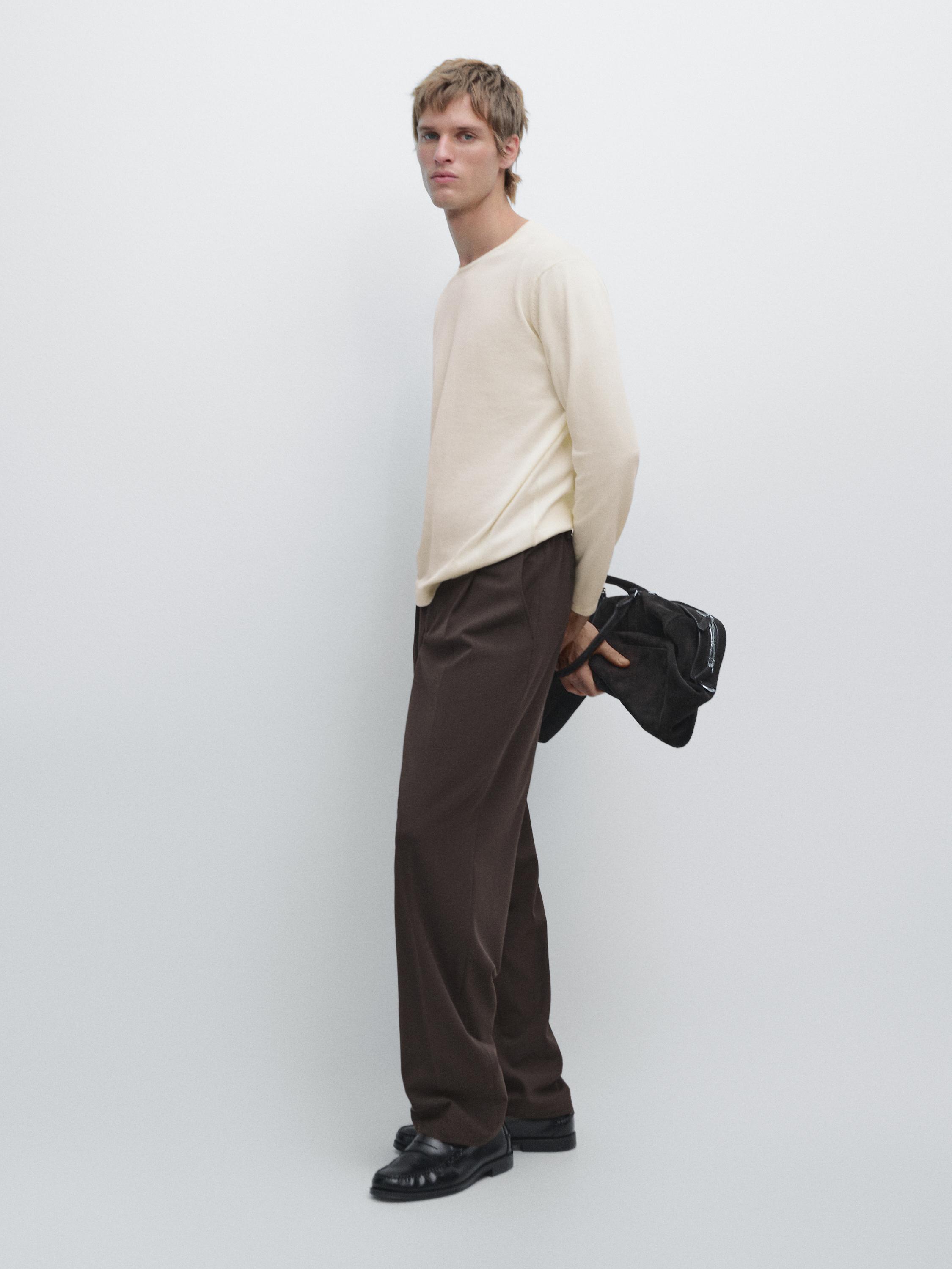 Knit 100% cotton crew neck sweater — OFF WHITE