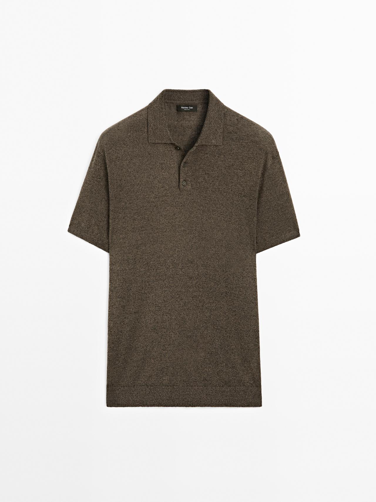 Massimo Dutti - Herre - Strikket Poloshirt I Hørblanding - Multicolor - M